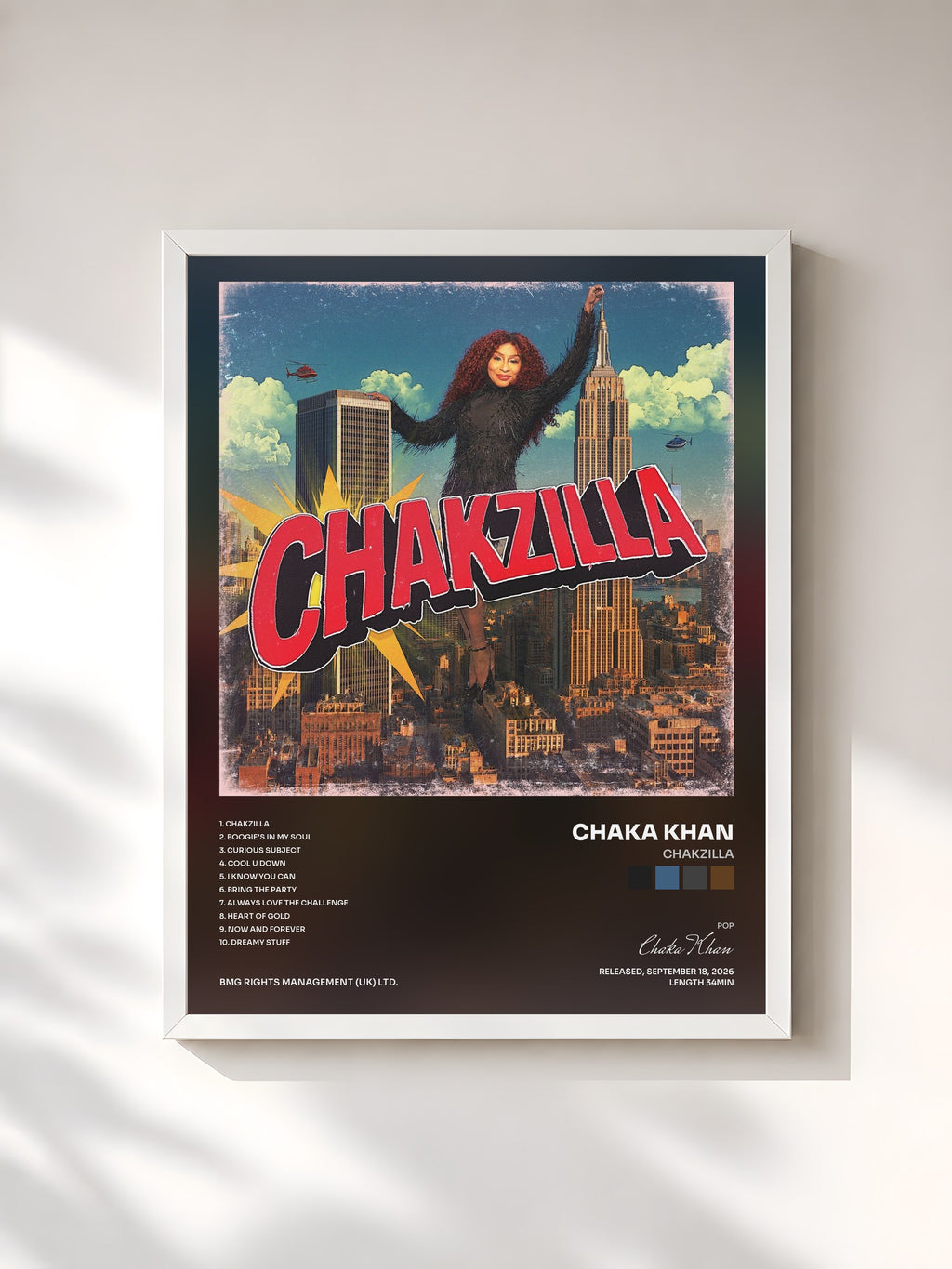 #blanc Tableau de l'album Chakzilla de Chaka Khan, cadre blanc, imprimé et encadré en France