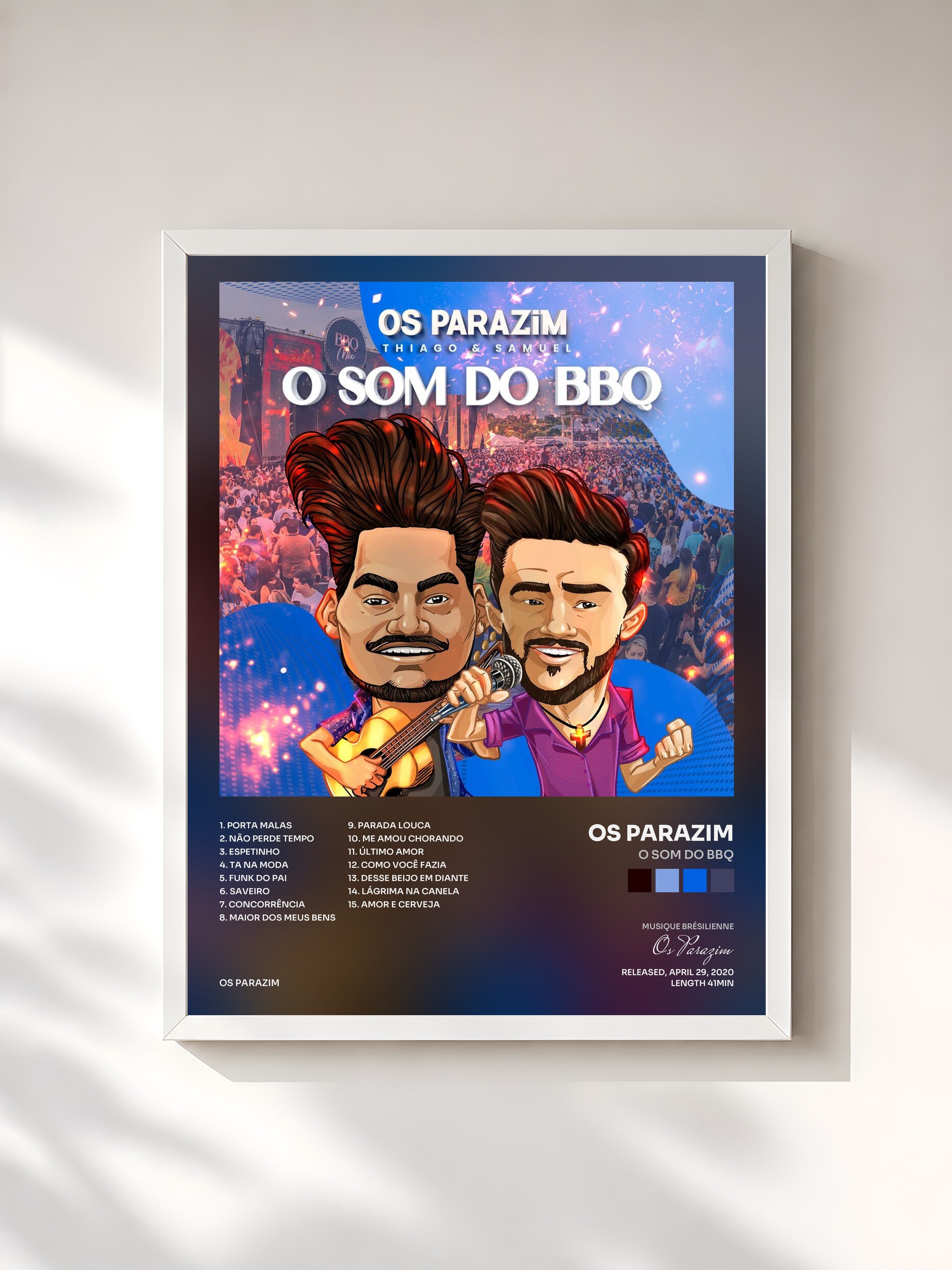 #blanc Tableau de l'album O Som do Bbq de Os Parazim, cadre blanc, imprimé et encadré en France
