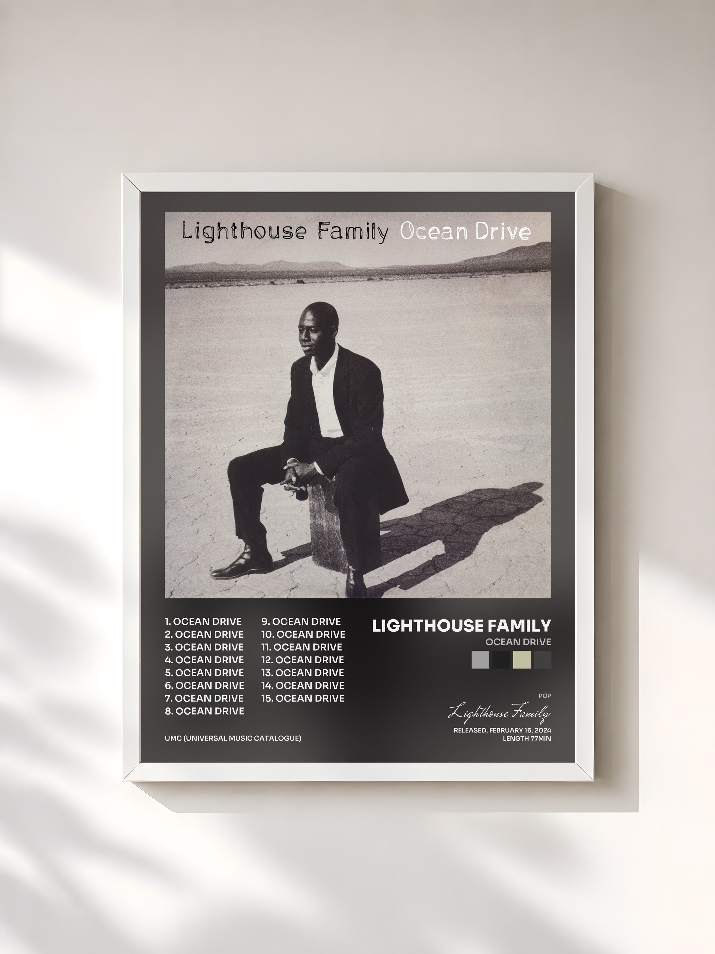 #blanc Tableau de l'album Ocean Drive de Lighthouse Family, cadre blanc, imprimé et encadré en France