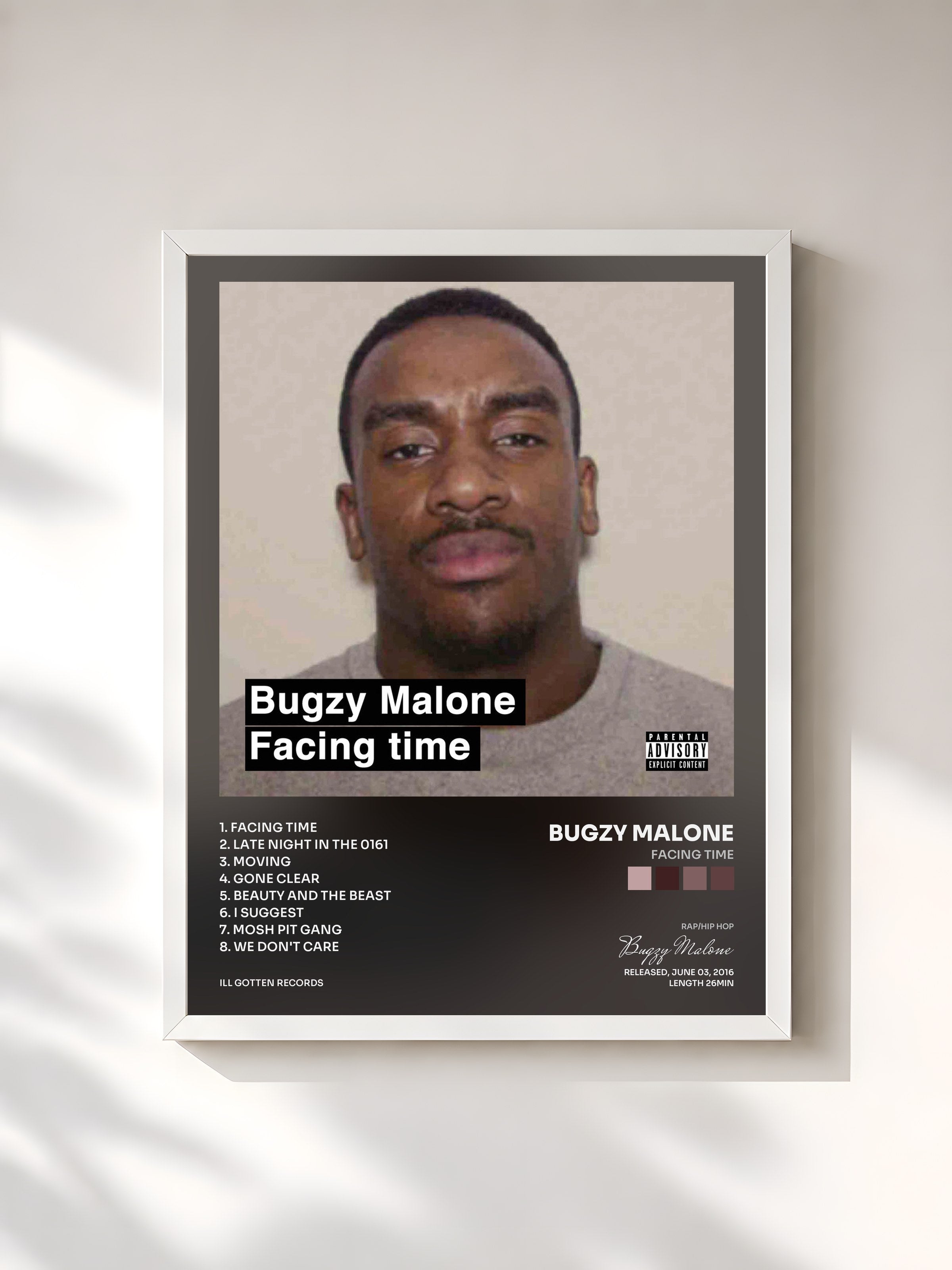 #blanc Tableau de l'album Facing Time de Bugzy Malone, cadre blanc, imprimé et encadré en France