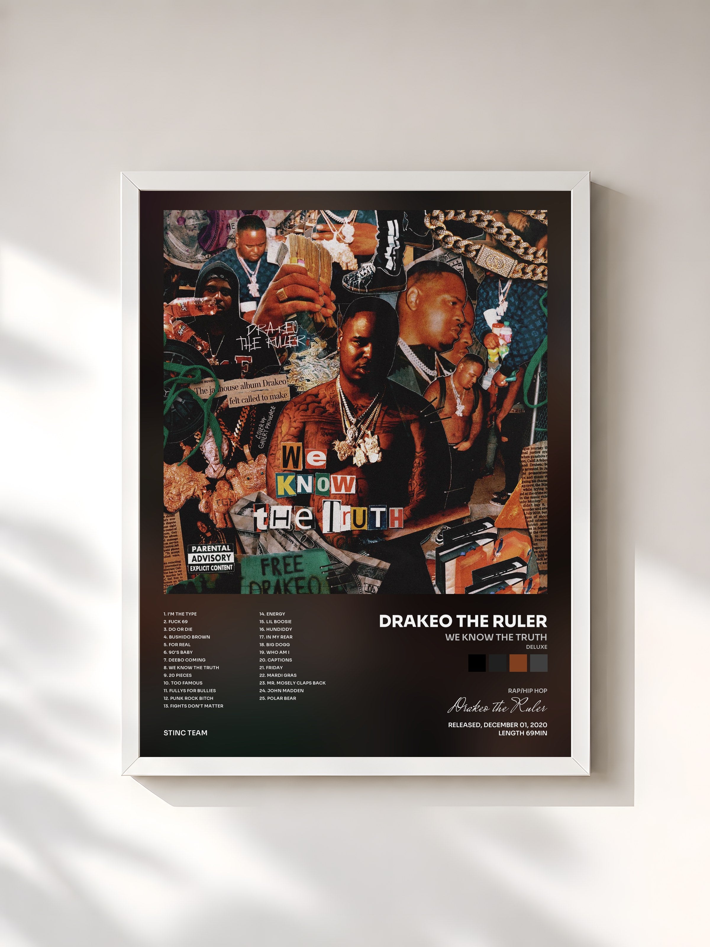 #blanc Tableau de l'album We Know the Truth (Deluxe) de Drakeo the Ruler, cadre blanc, imprimé et encadré en France