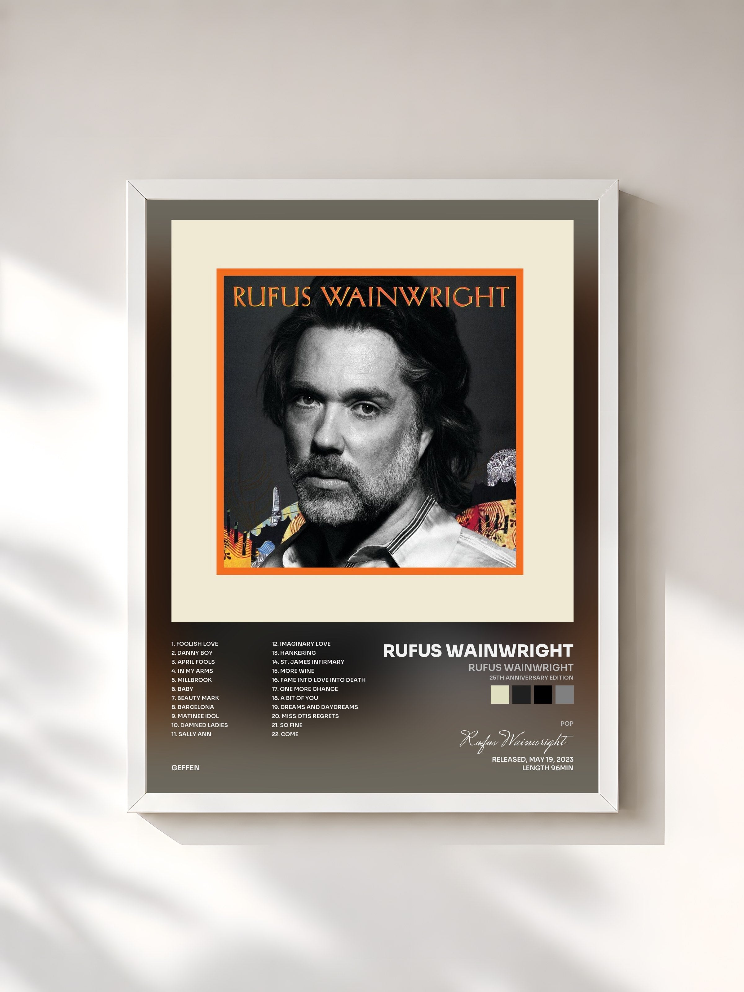 #blanc Tableau de l'album Rufus Wainwright (25th Anniversary Edition) de Rufus Wainwright, cadre blanc, imprimé et encadré en France