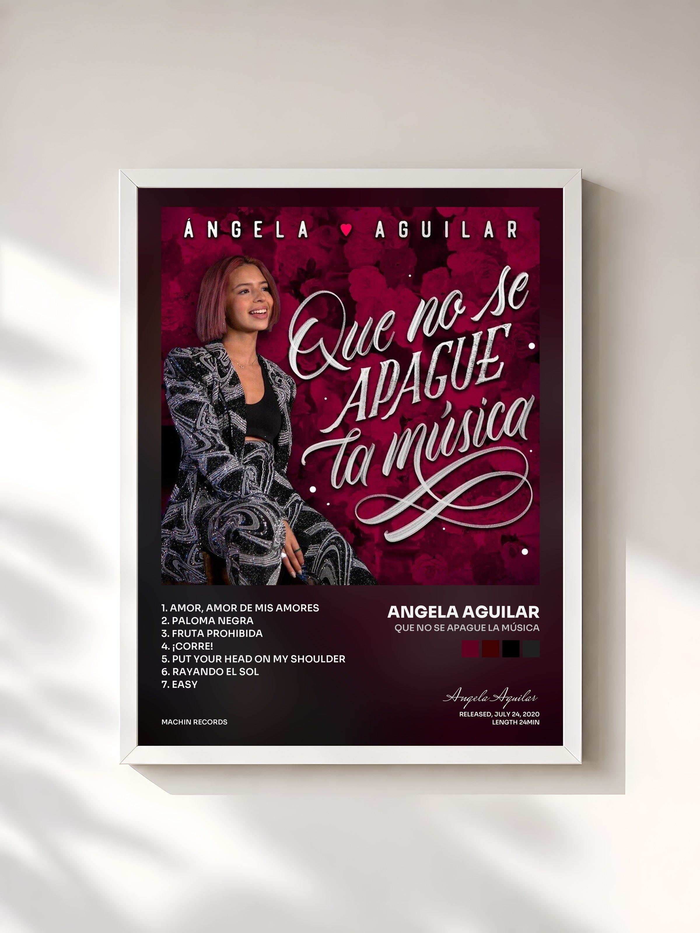 #blanc Tableau de l'album Que No Se Apague La Música de Angela Aguilar, cadre blanc, imprimé et encadré en France