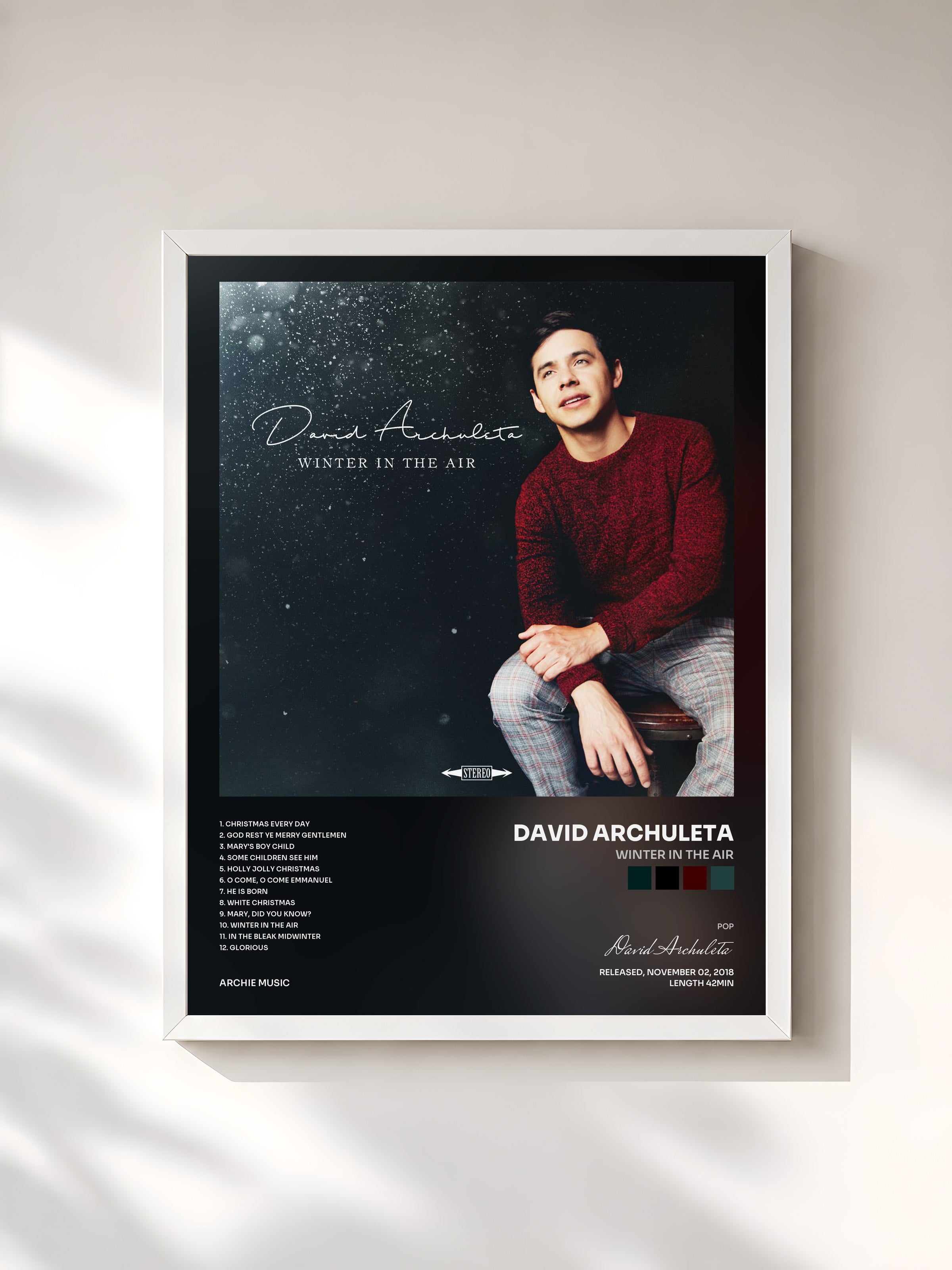 #blanc Tableau de l'album Winter in the Air de David Archuleta, cadre blanc, imprimé et encadré en France