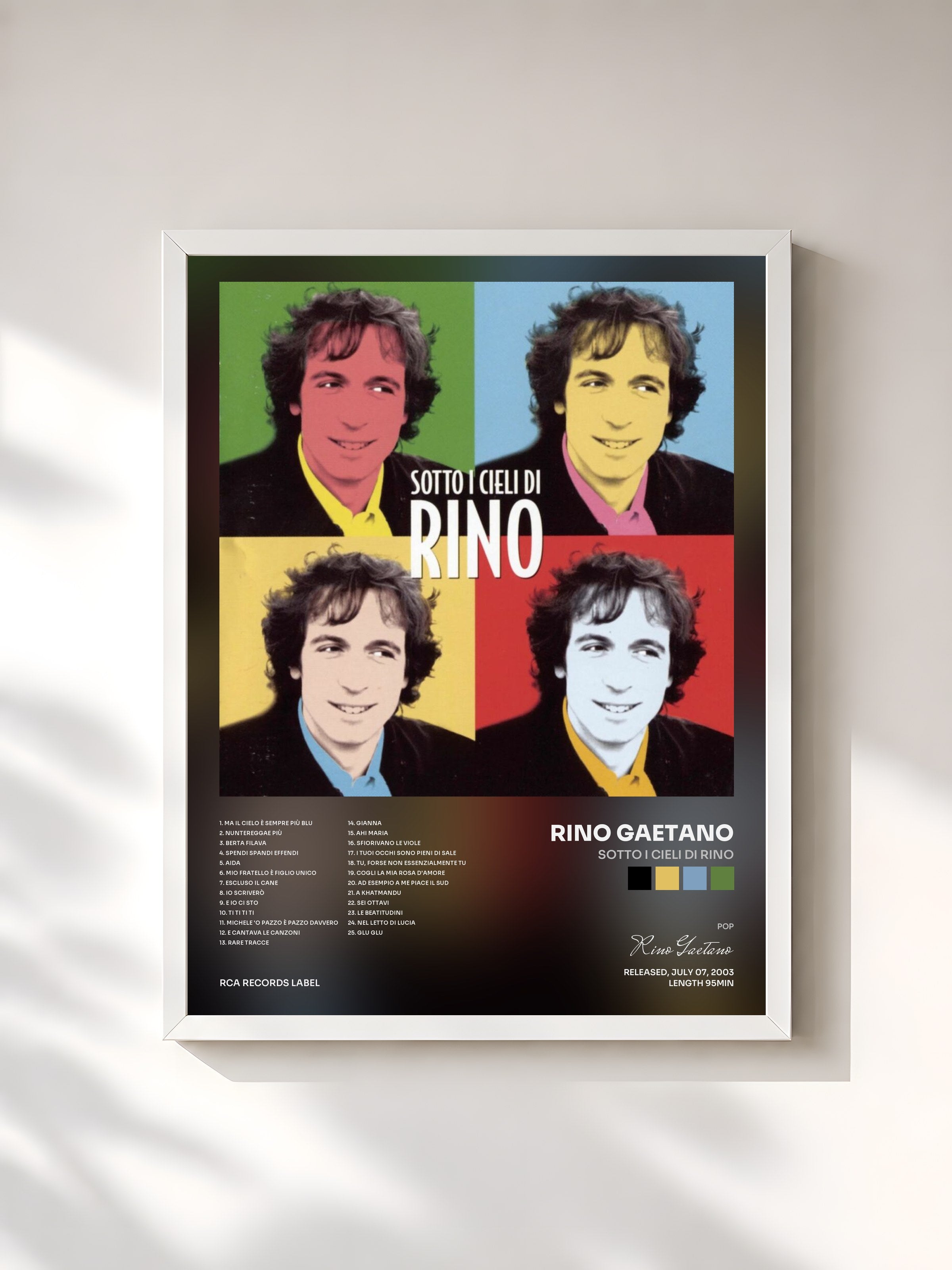 #blanc Tableau de l'album Sotto I Cieli Di Rino de Rino Gaetano, cadre blanc, imprimé et encadré en France