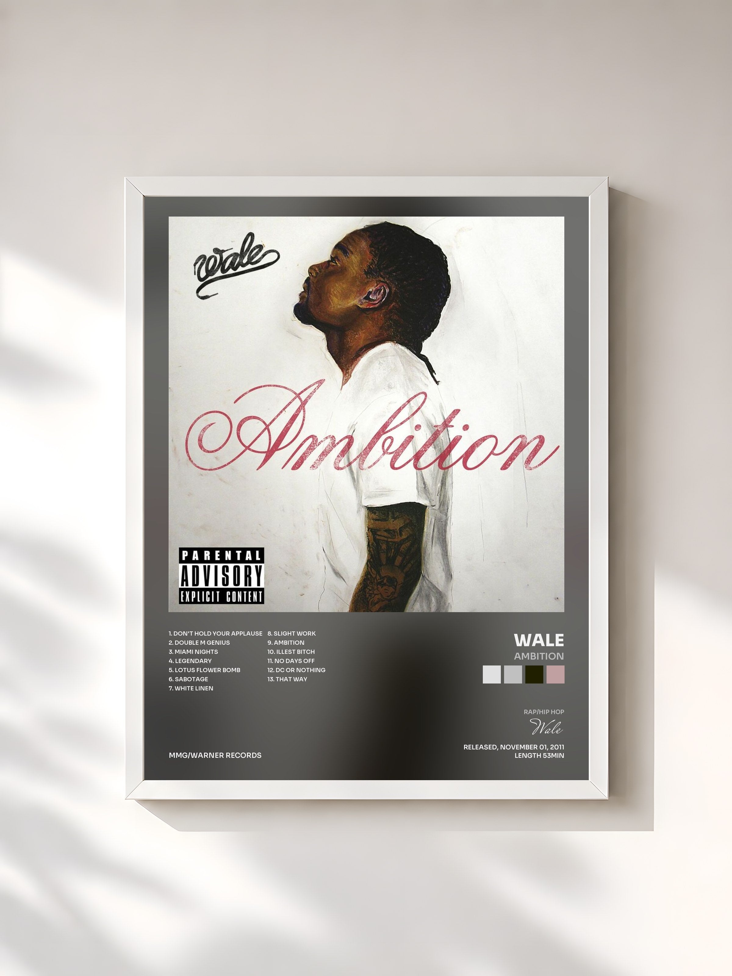 #blanc Tableau de l'album Ambition de Wale, cadre blanc, imprimé et encadré en France