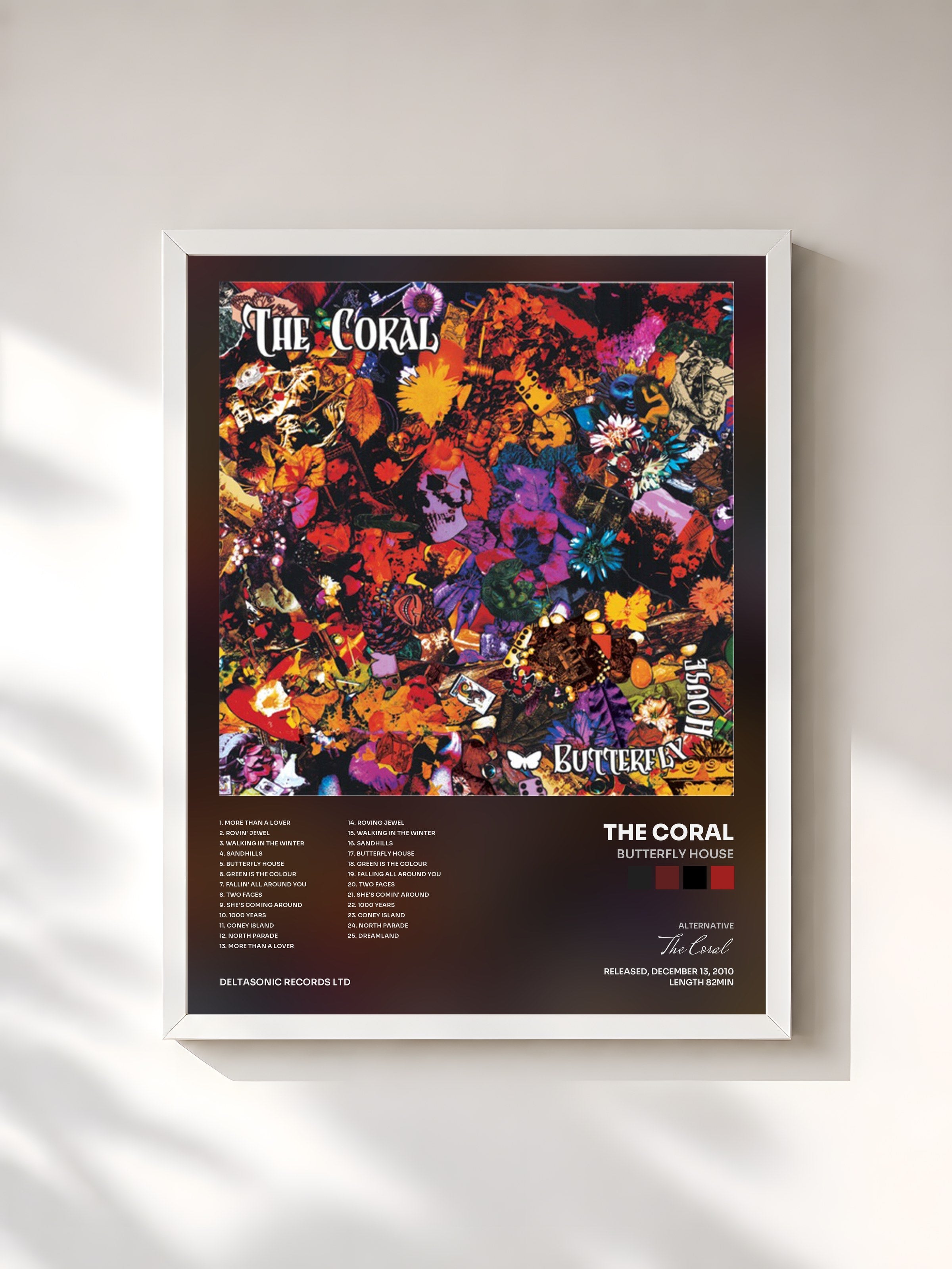 #blanc Tableau de l'album Butterfly House de The Coral, cadre blanc, imprimé et encadré en France