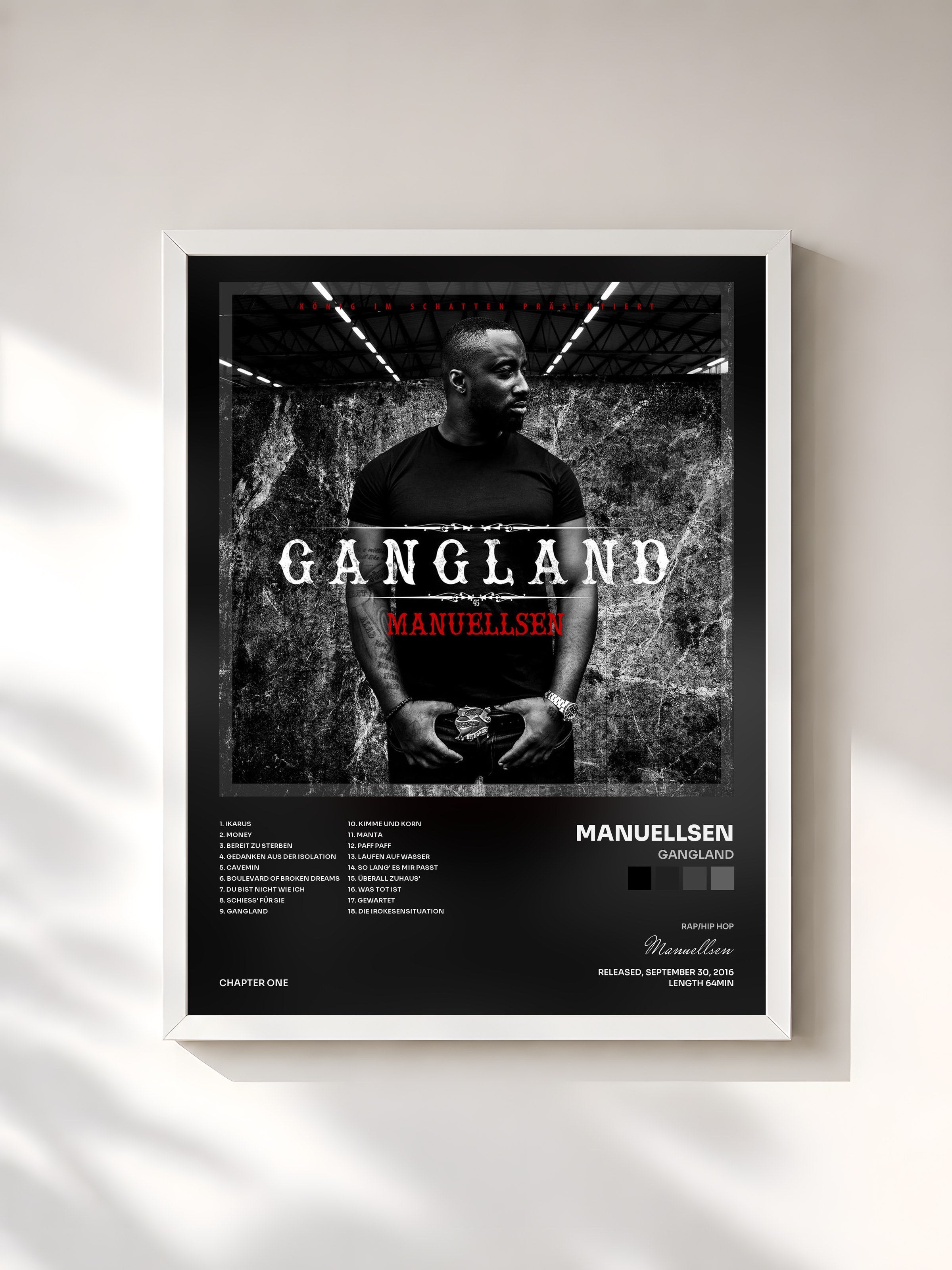 #blanc Tableau de l'album Gangland de Manuellsen, cadre blanc, imprimé et encadré en France