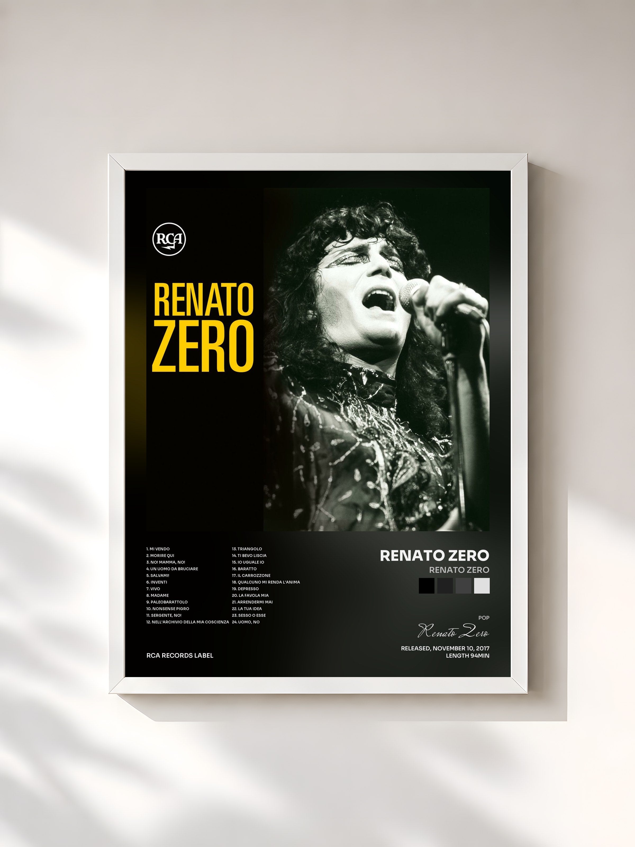 #blanc Tableau de l'album Renato Zero de Renato Zero, cadre blanc, imprimé et encadré en France