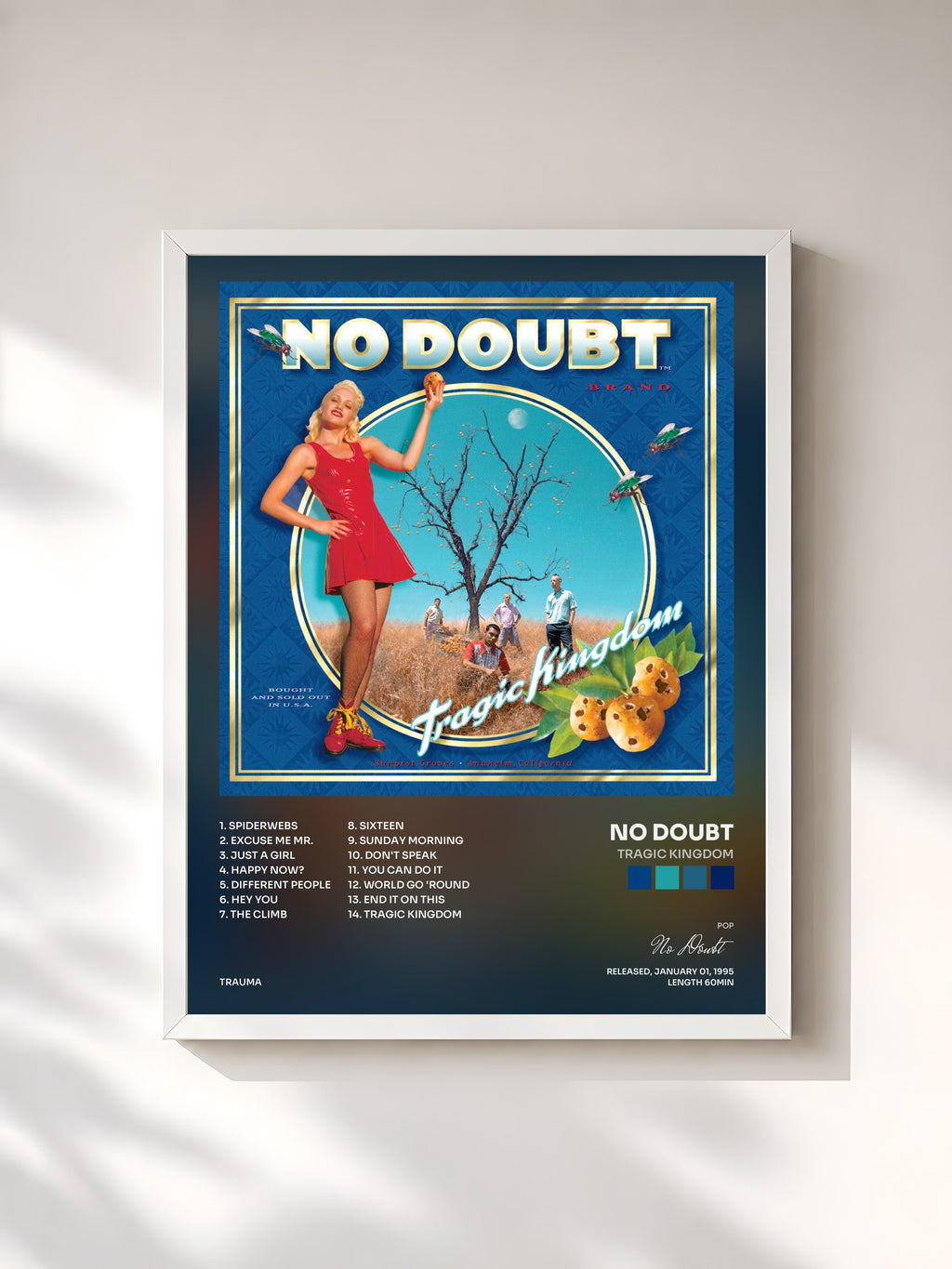 #blanc Tableau de l'album Tragic Kingdom de No Doubt, cadre blanc, imprimé et encadré en France