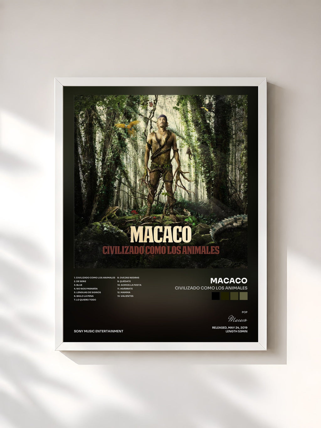 #blanc Civilizado Como Los Animales by Macaco as a framed art print, white frame, printed and framed in France