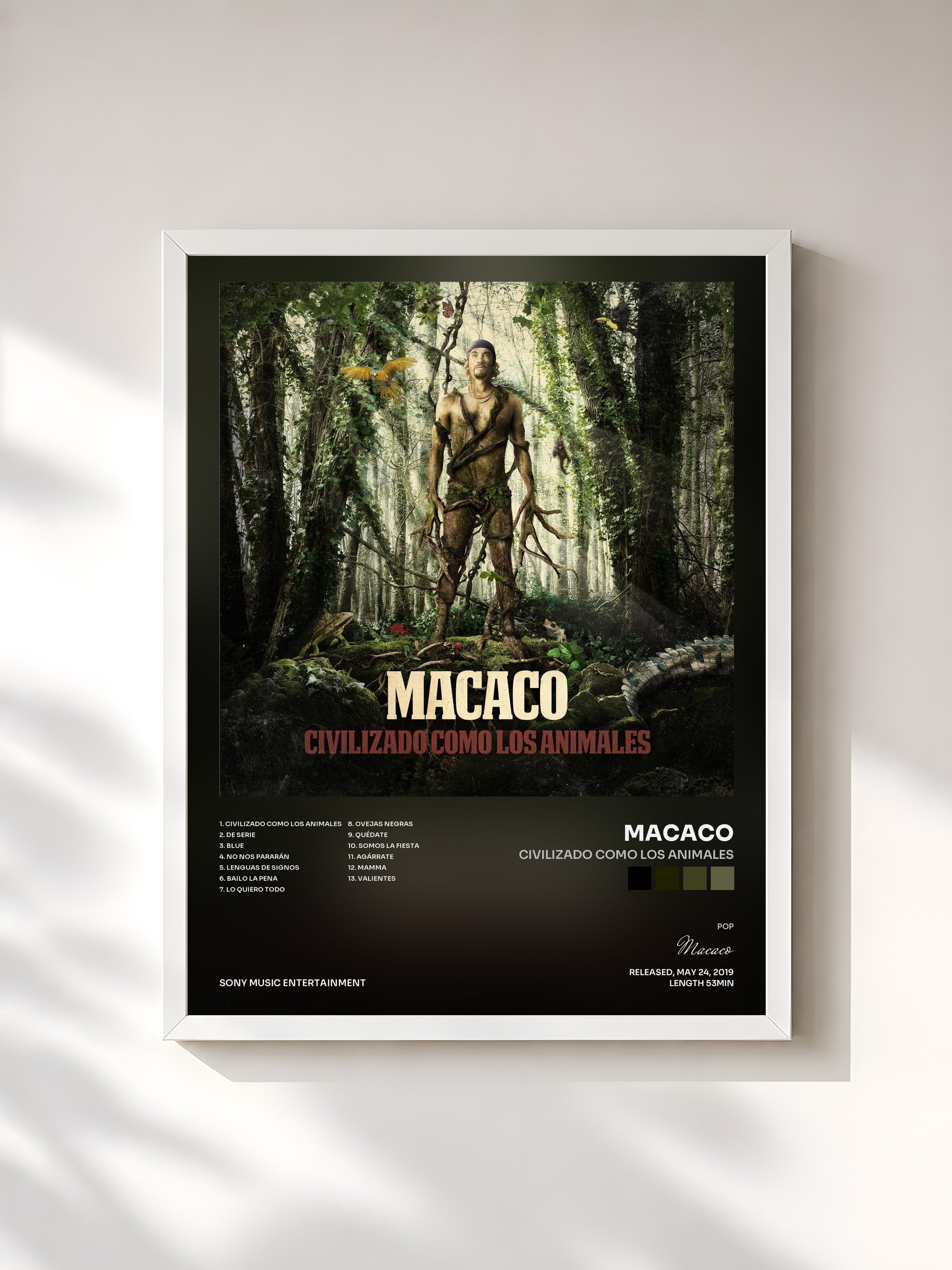 #blanc Tableau de l'album Civilizado Como Los Animales de Macaco, cadre blanc, imprimé et encadré en France