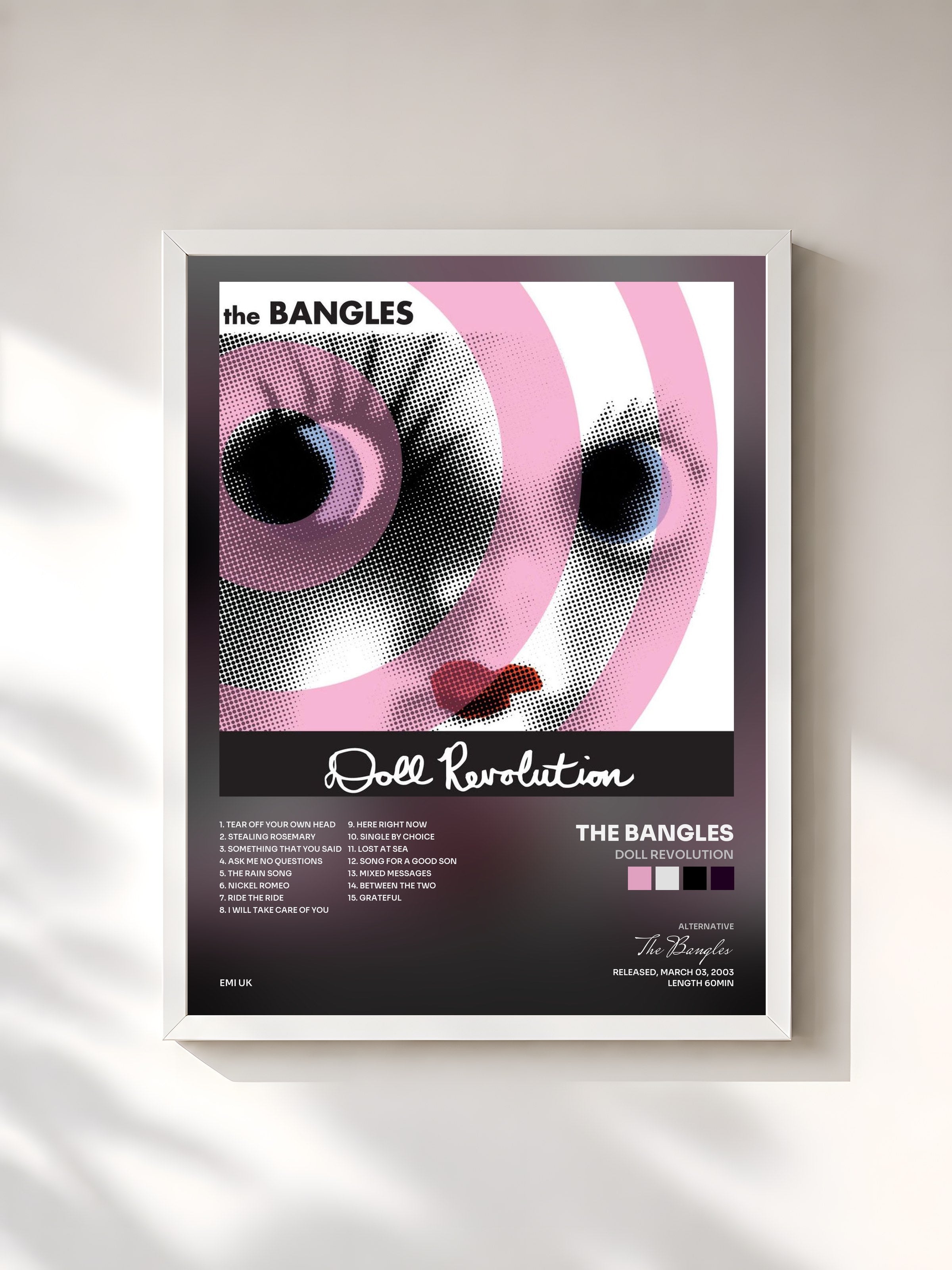 #blanc Tableau de l'album Doll Revolution de The Bangles, cadre blanc, imprimé et encadré en France