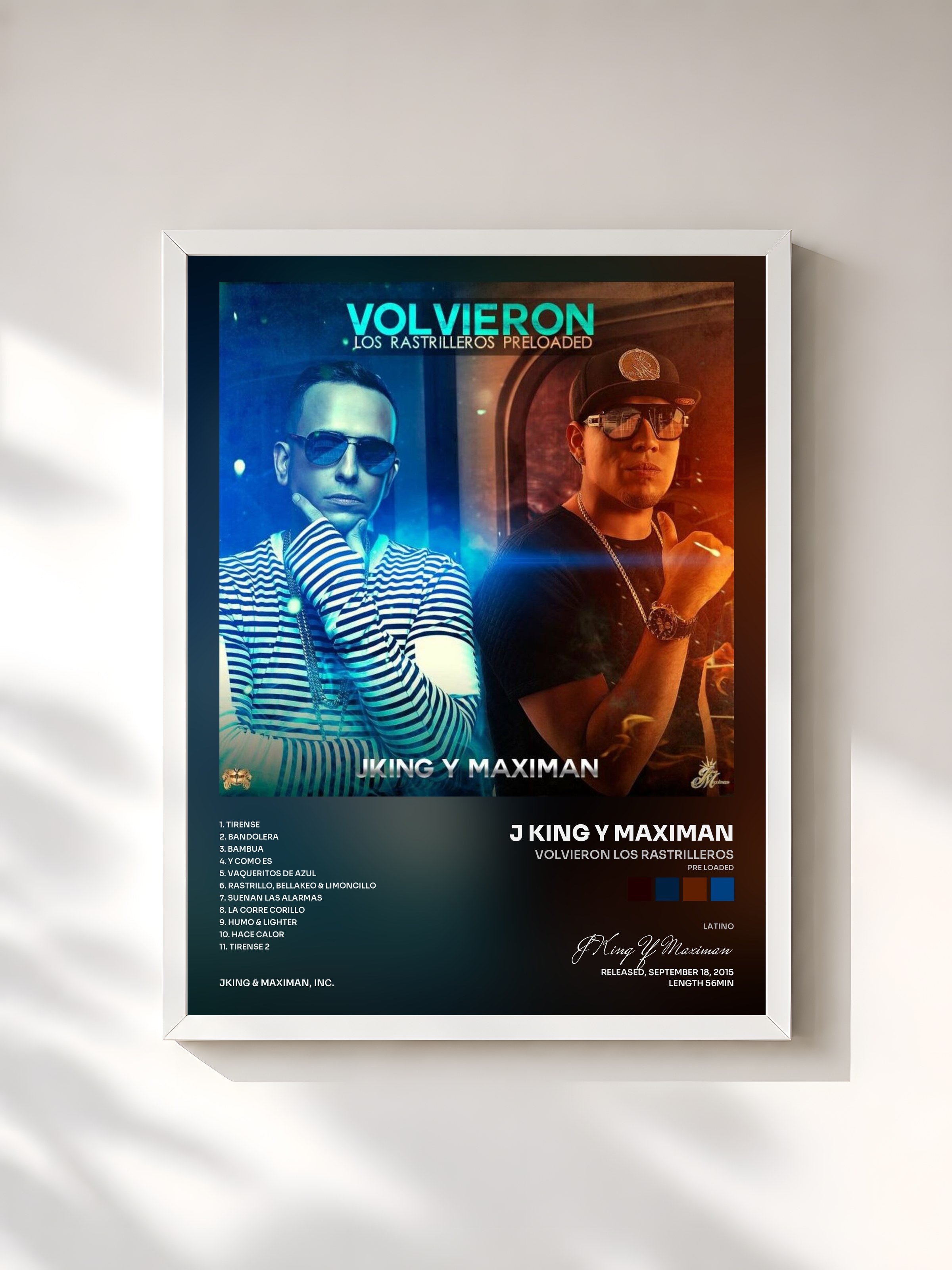 #blanc Tableau de l'album Volvieron los Rastrilleros (Pre Loaded) de J King Y Maximan, cadre blanc, imprimé et encadré en France