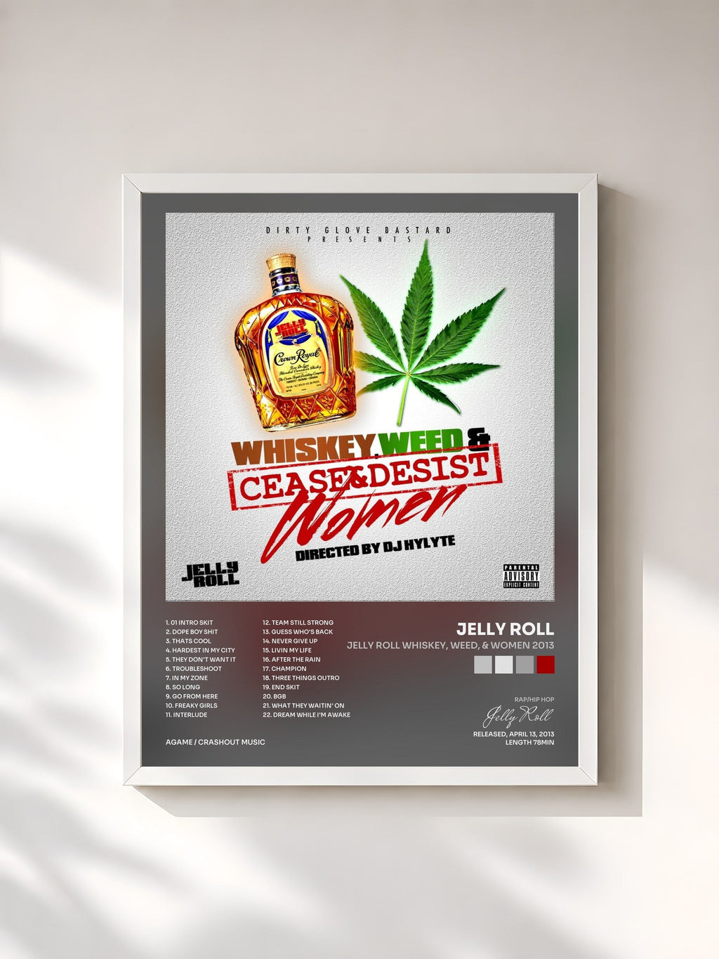 #blanc Jelly Roll Whiskey, Weed, & Women 2013 von Jelly Roll als gerahmter Kunstdruck, weißer Rahmen, gedruckt und gerahmt in Frankreich