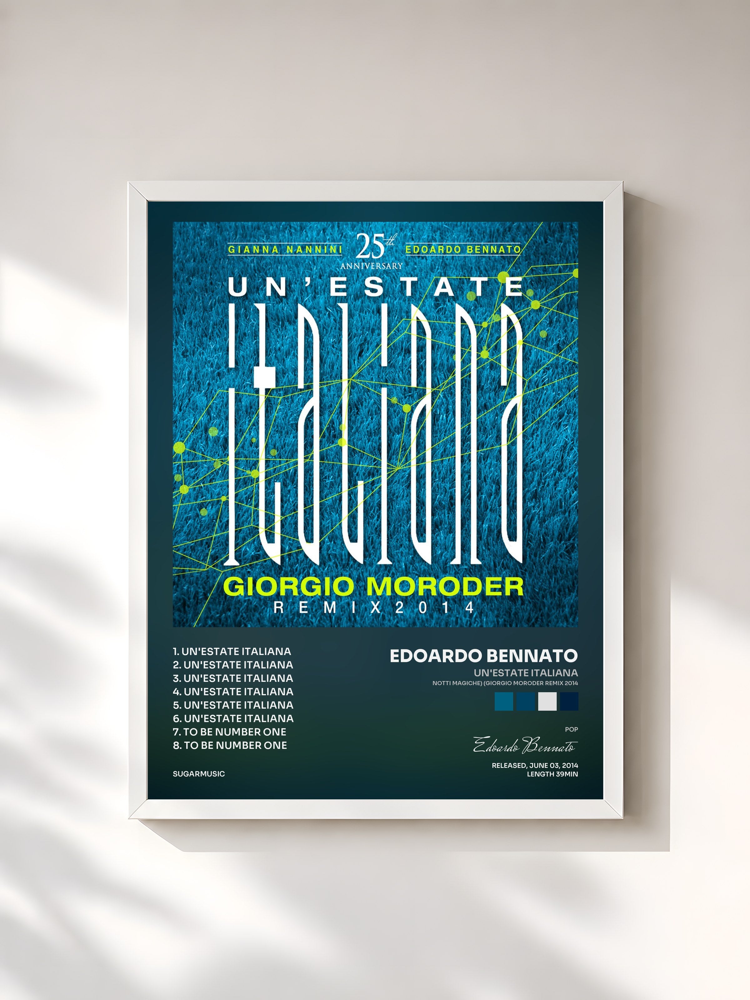 #blanc Tableau de l'album Un'Estate Italiana (Notti Magiche) (Giorgio Moroder Remix 2014) de Edoardo Bennato, cadre blanc, imprimé et encadré en France