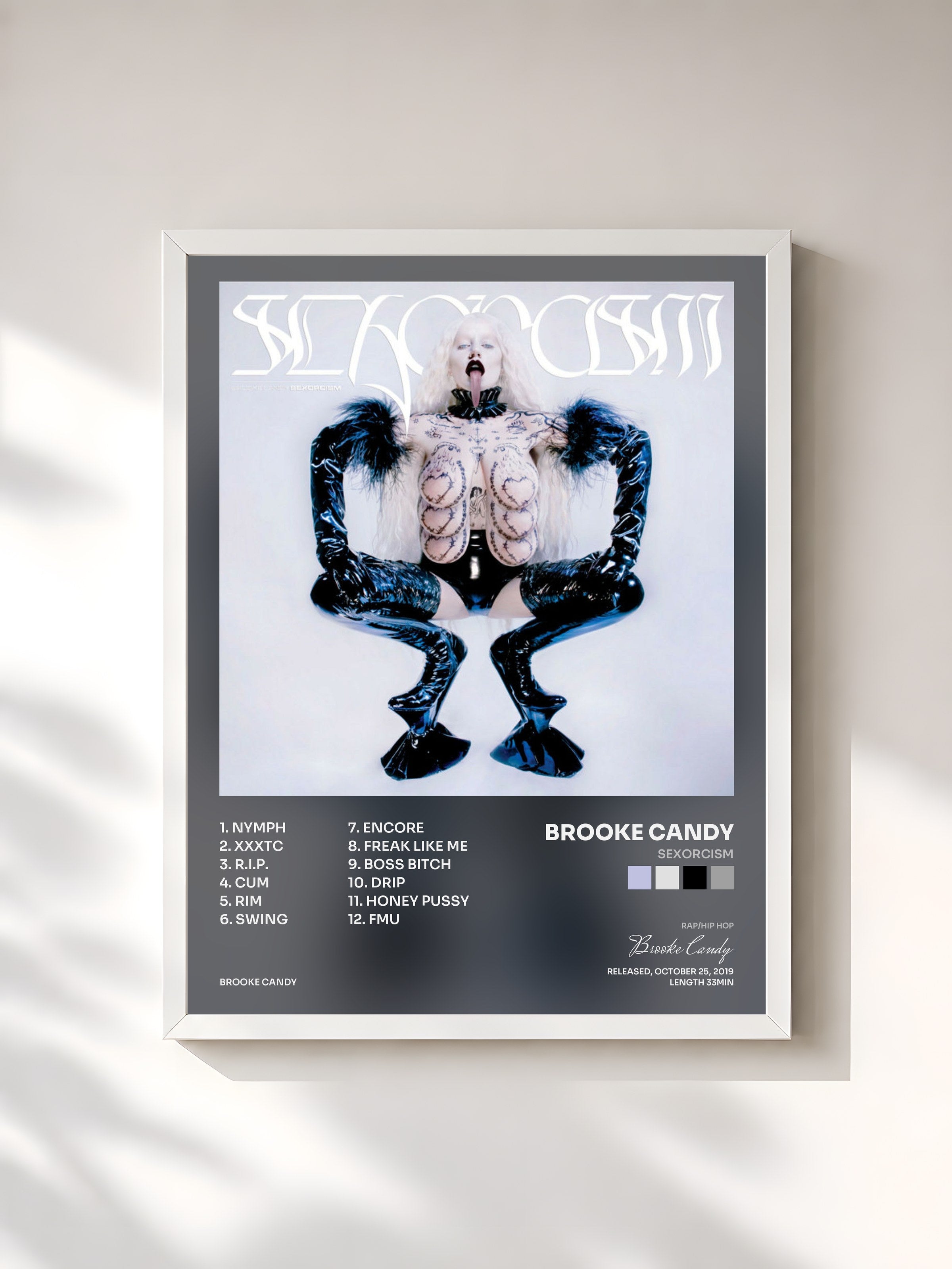 #blanc Tableau de l'album SEXORCISM de Brooke Candy, cadre blanc, imprimé et encadré en France