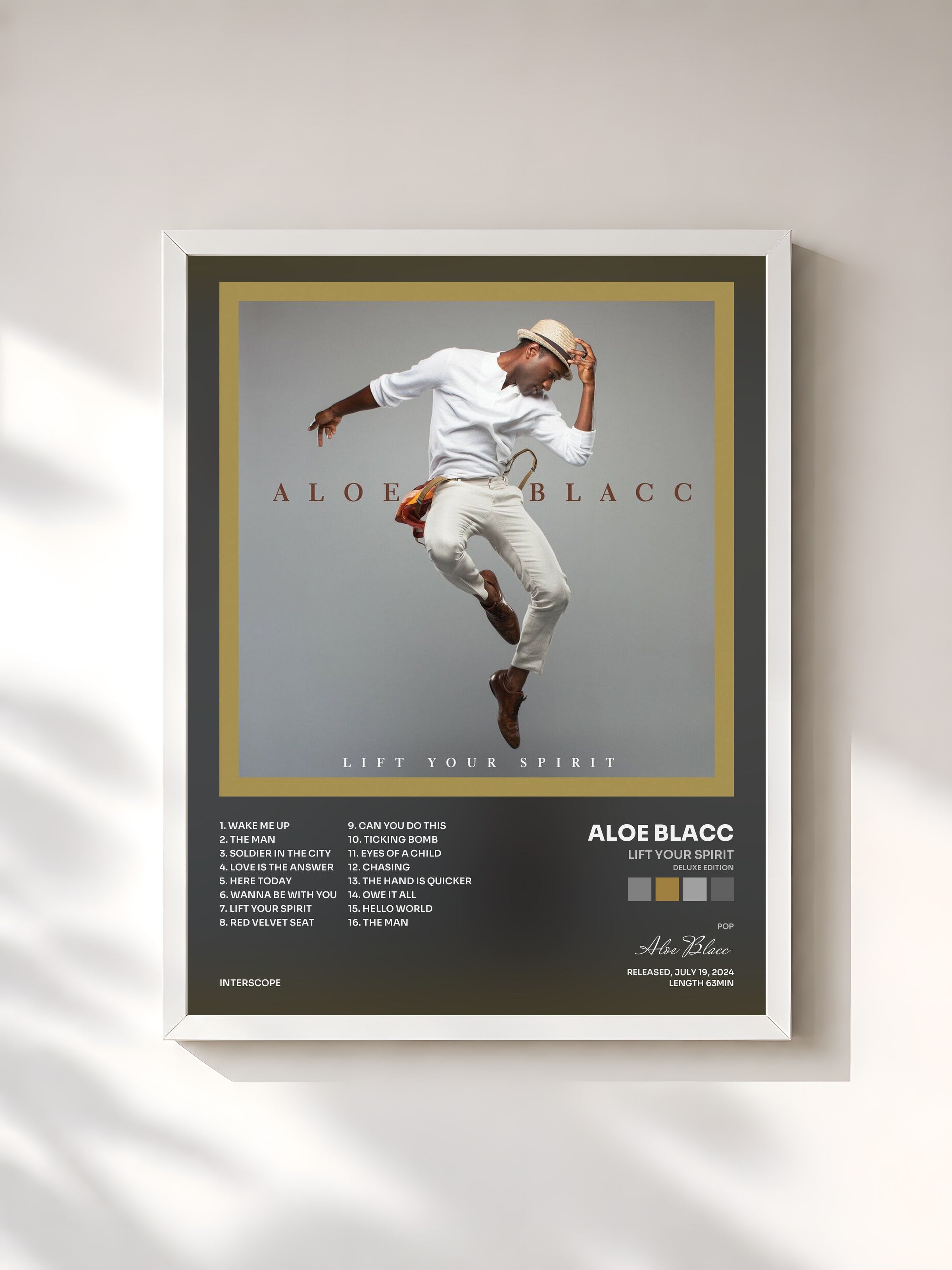 #blanc Tableau de l'album Lift Your Spirit (Deluxe Edition) de Aloe Blacc, cadre blanc, imprimé et encadré en France