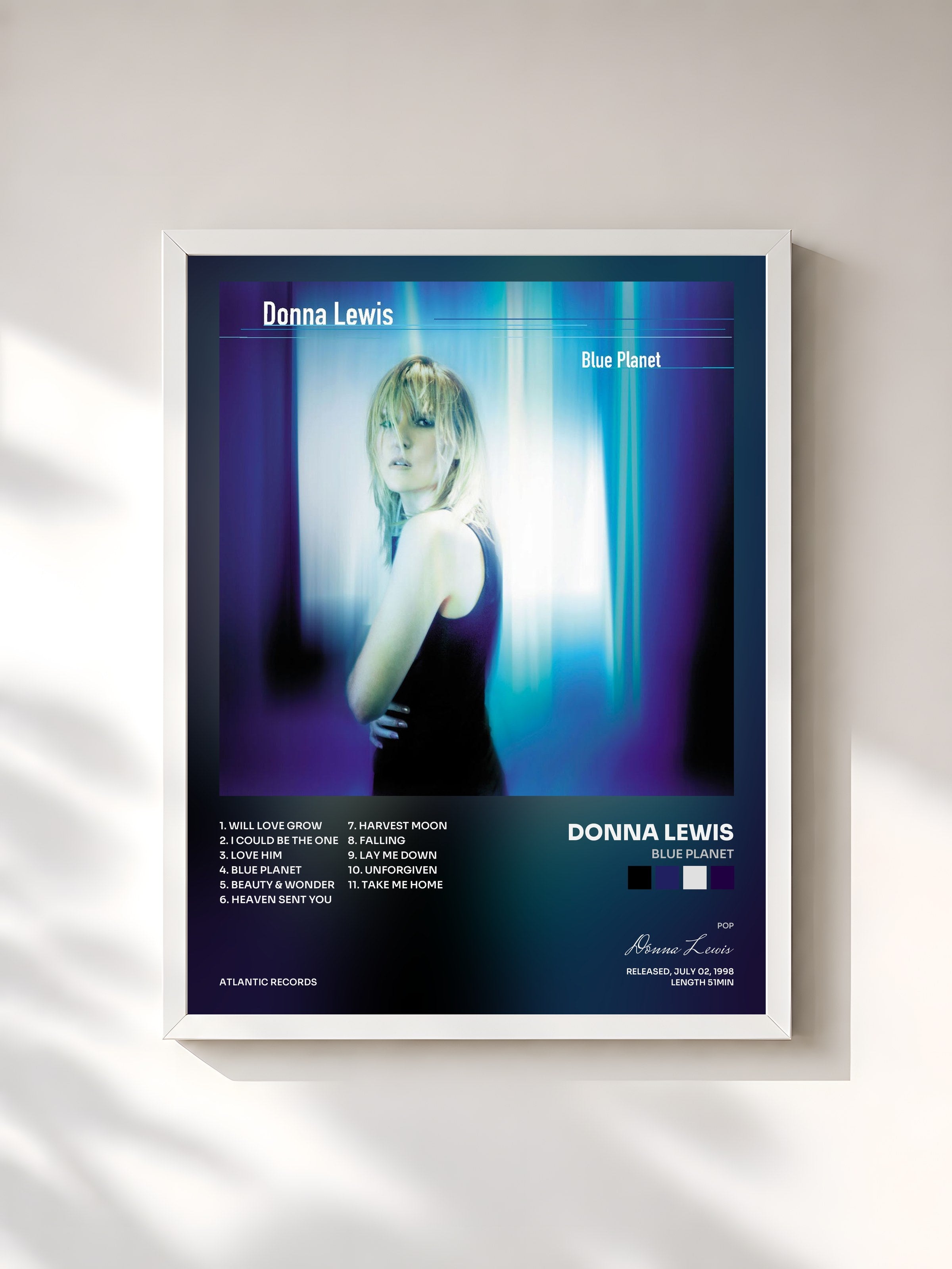 #blanc Tableau de l'album Blue Planet de Donna Lewis, cadre blanc, imprimé et encadré en France