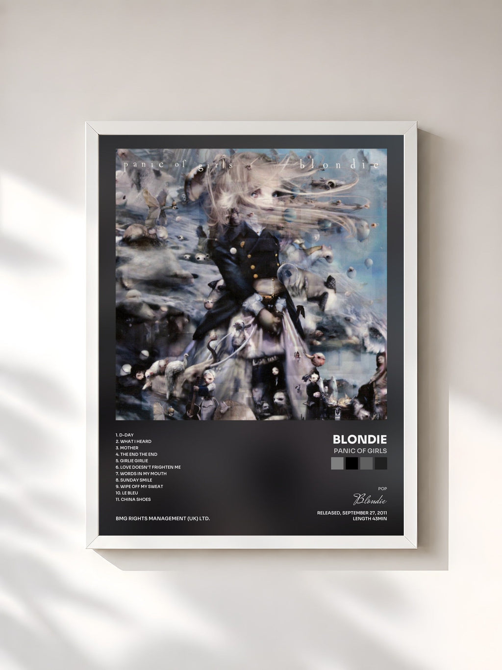 #blanc Tableau de l'album Panic of Girls de Blondie, cadre blanc, imprimé et encadré en France