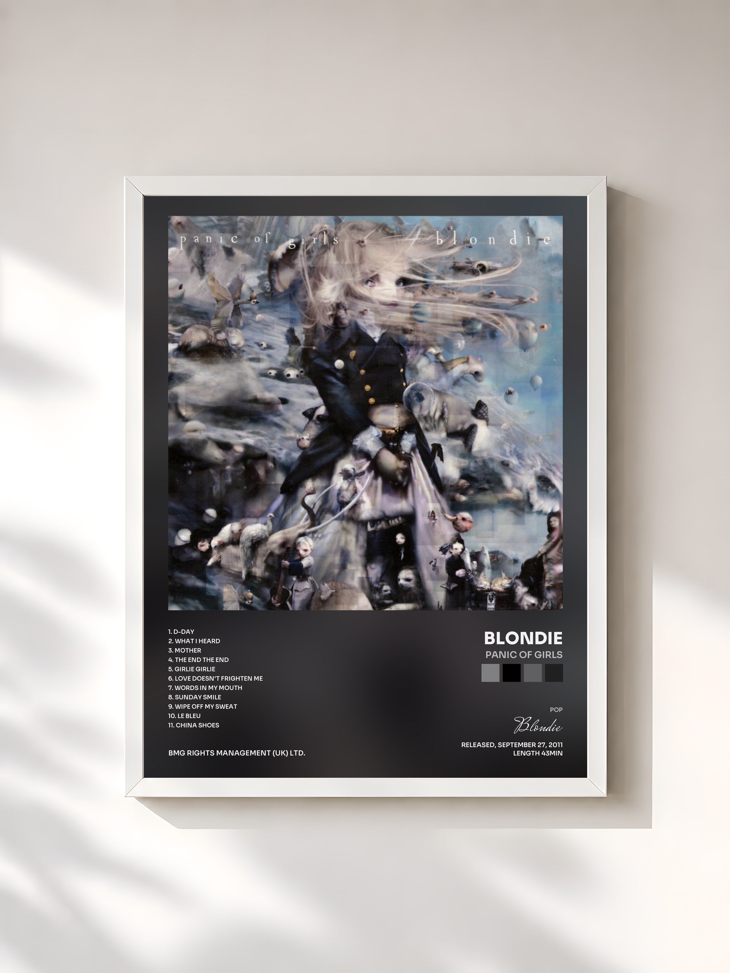 #blanc Tableau de l'album Panic of Girls de Blondie, cadre blanc, imprimé et encadré en France