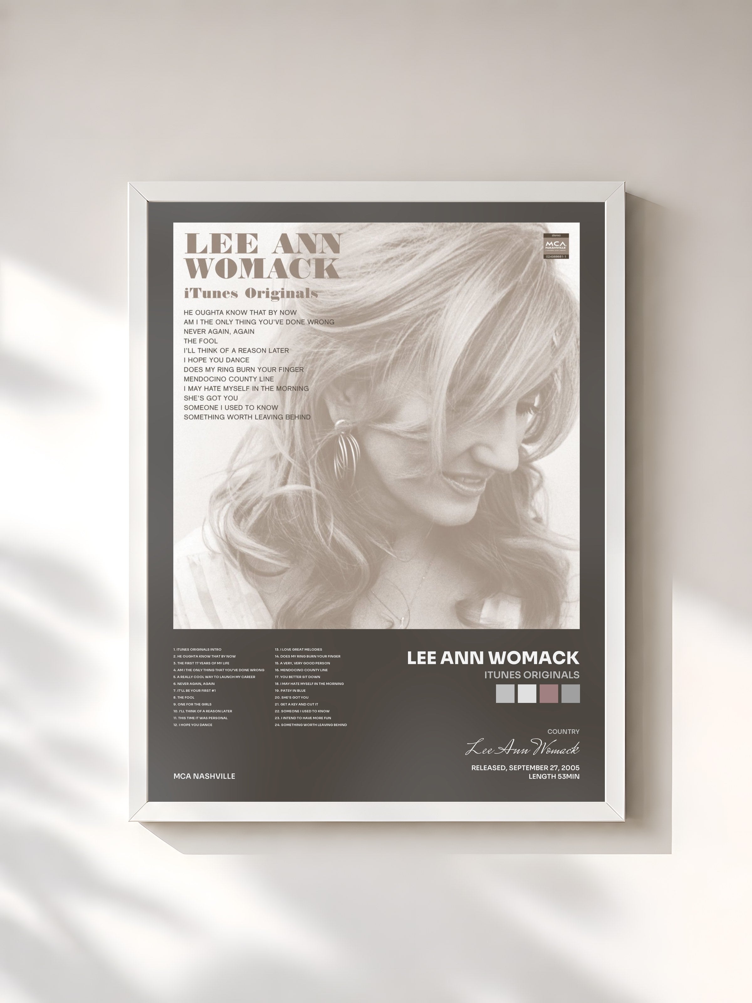 #blanc Tableau de l'album iTunes Originals de Lee Ann Womack, cadre blanc, imprimé et encadré en France