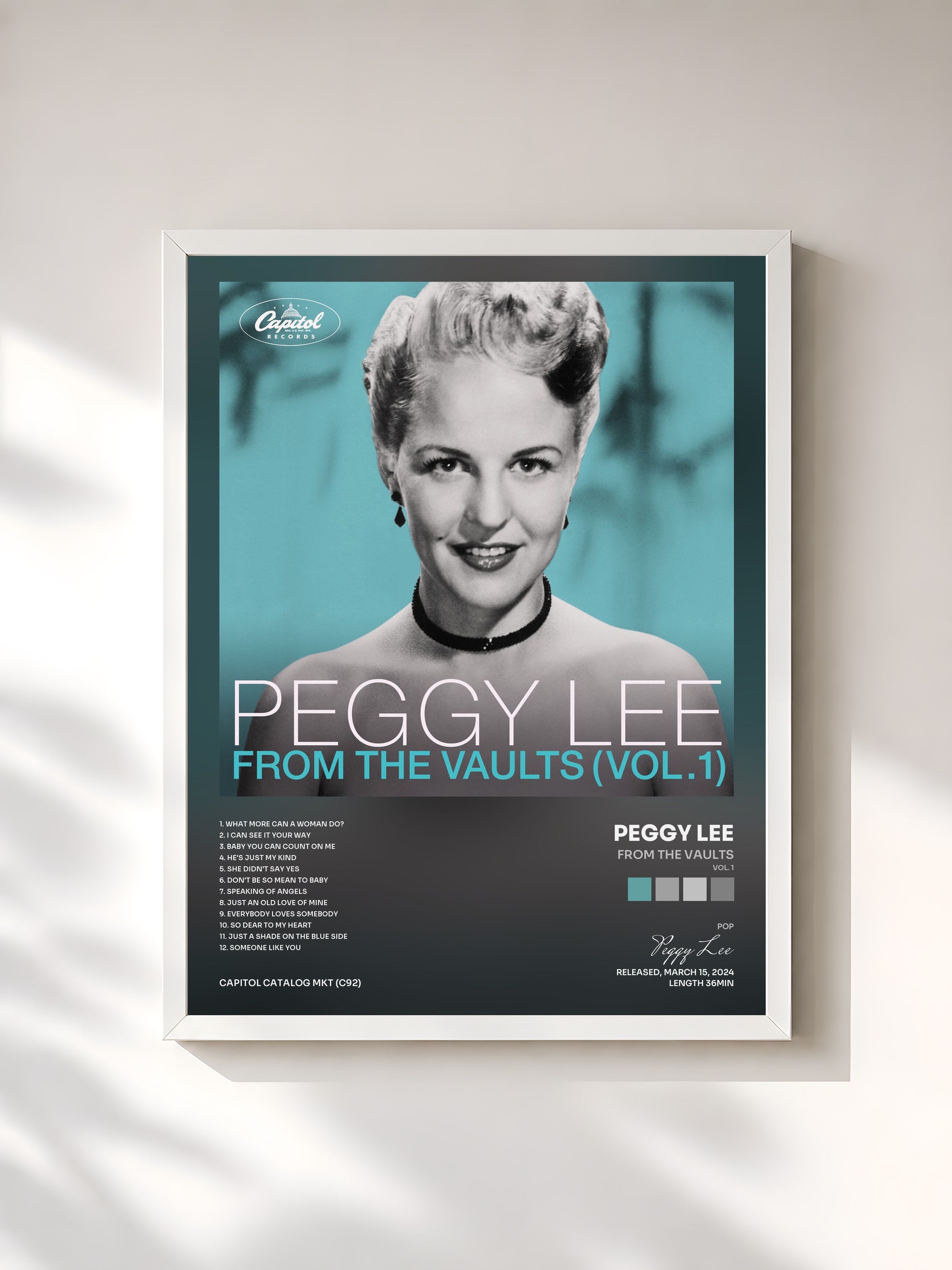 #blanc Tableau de l'album From The Vaults (Vol. 1) de Peggy Lee, cadre blanc, imprimé et encadré en France