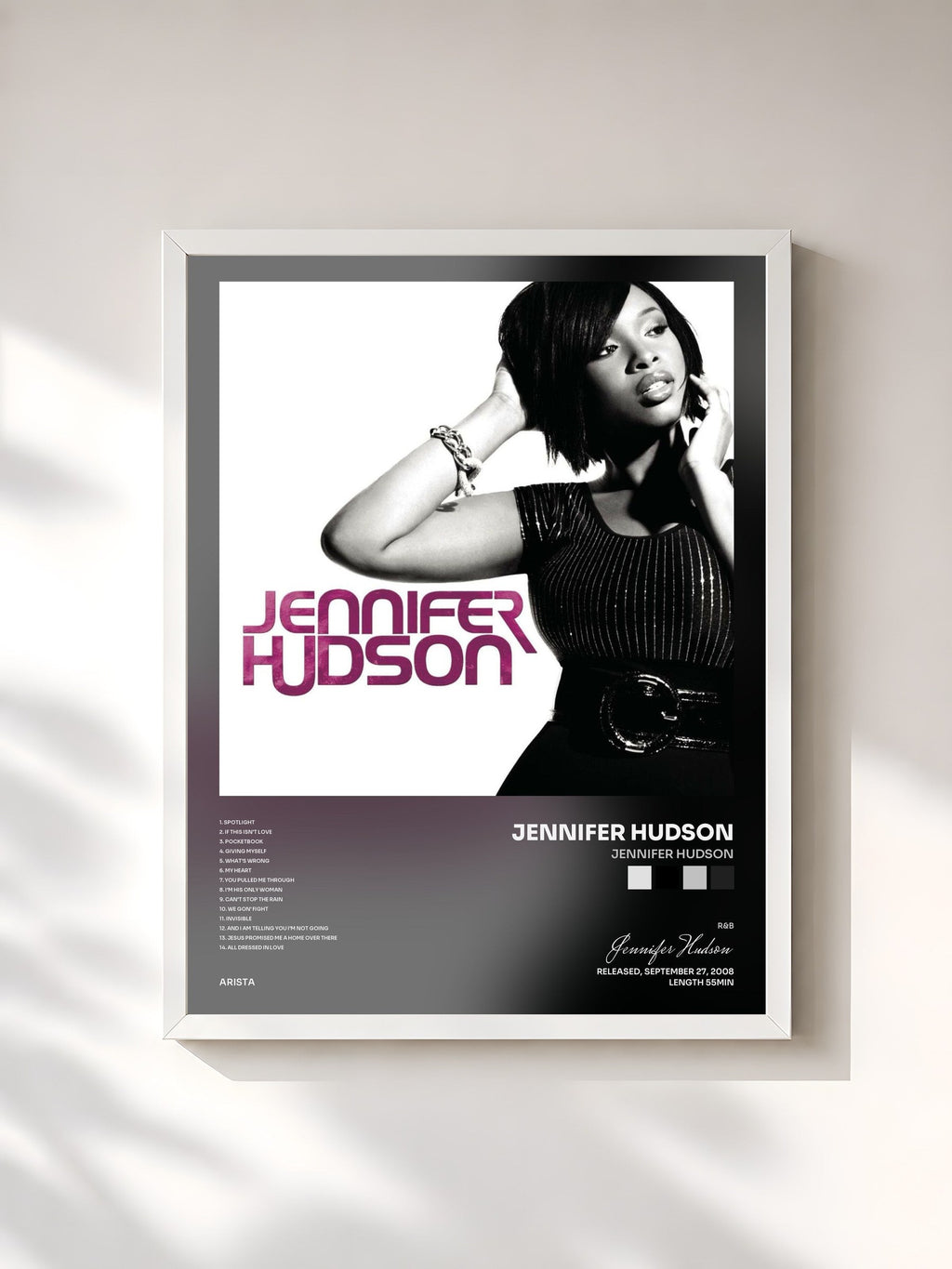 #blanc Jennifer Hudson de Jennifer Hudson en lámina enmarcada, marco blanco, impresa y enmarcada en Francia