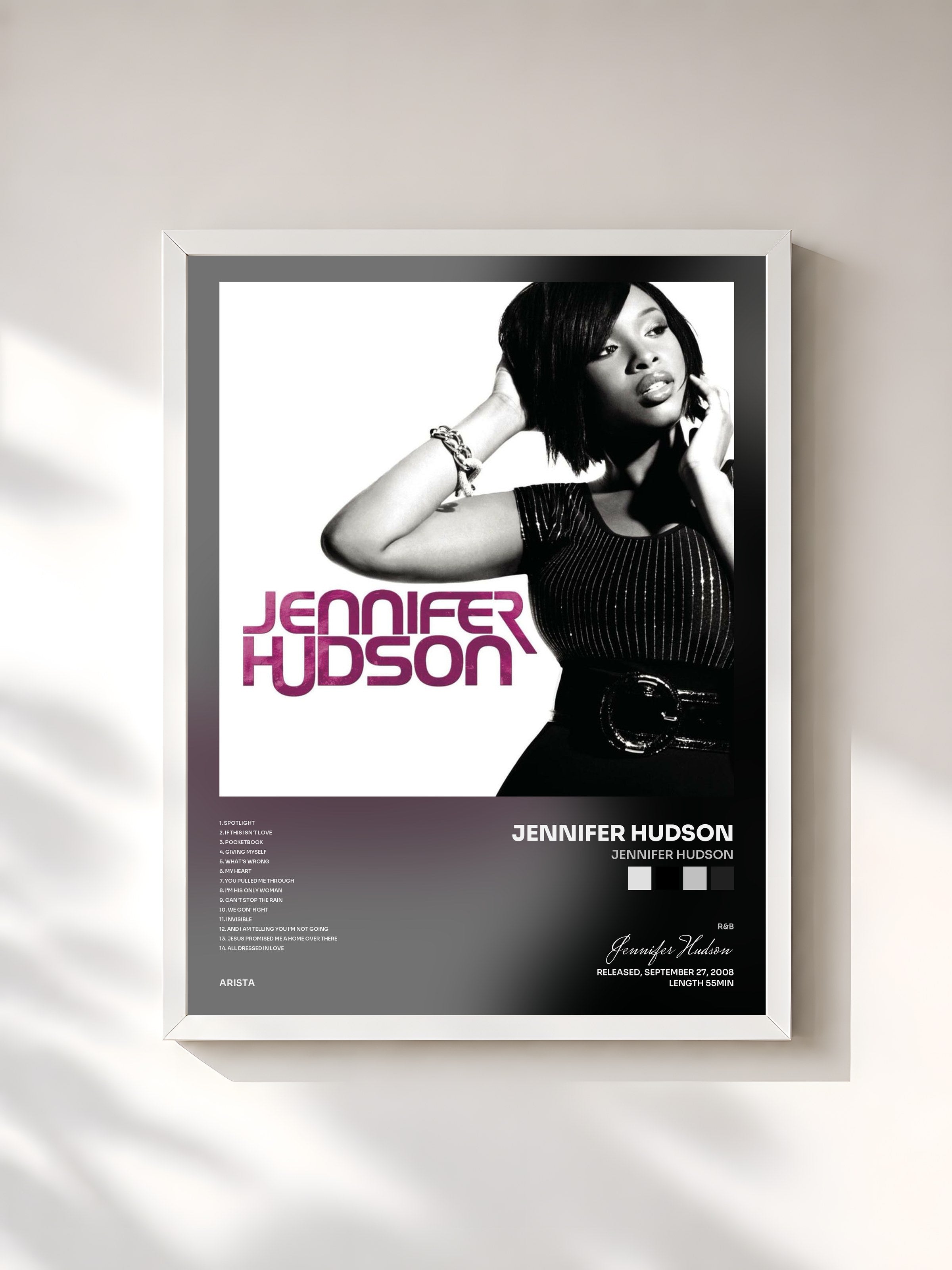 #blanc Tableau de l'album Jennifer Hudson de Jennifer Hudson, cadre blanc, imprimé et encadré en France