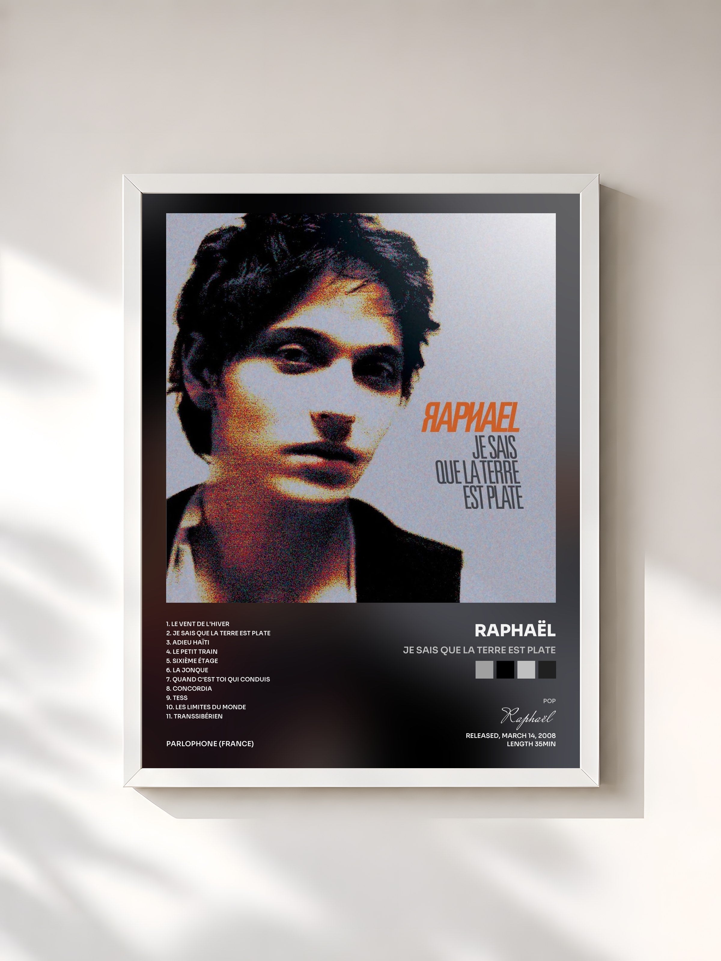 #blanc Tableau de l'album Je Sais Que La Terre Est Plate de Raphaël, cadre blanc, imprimé et encadré en France