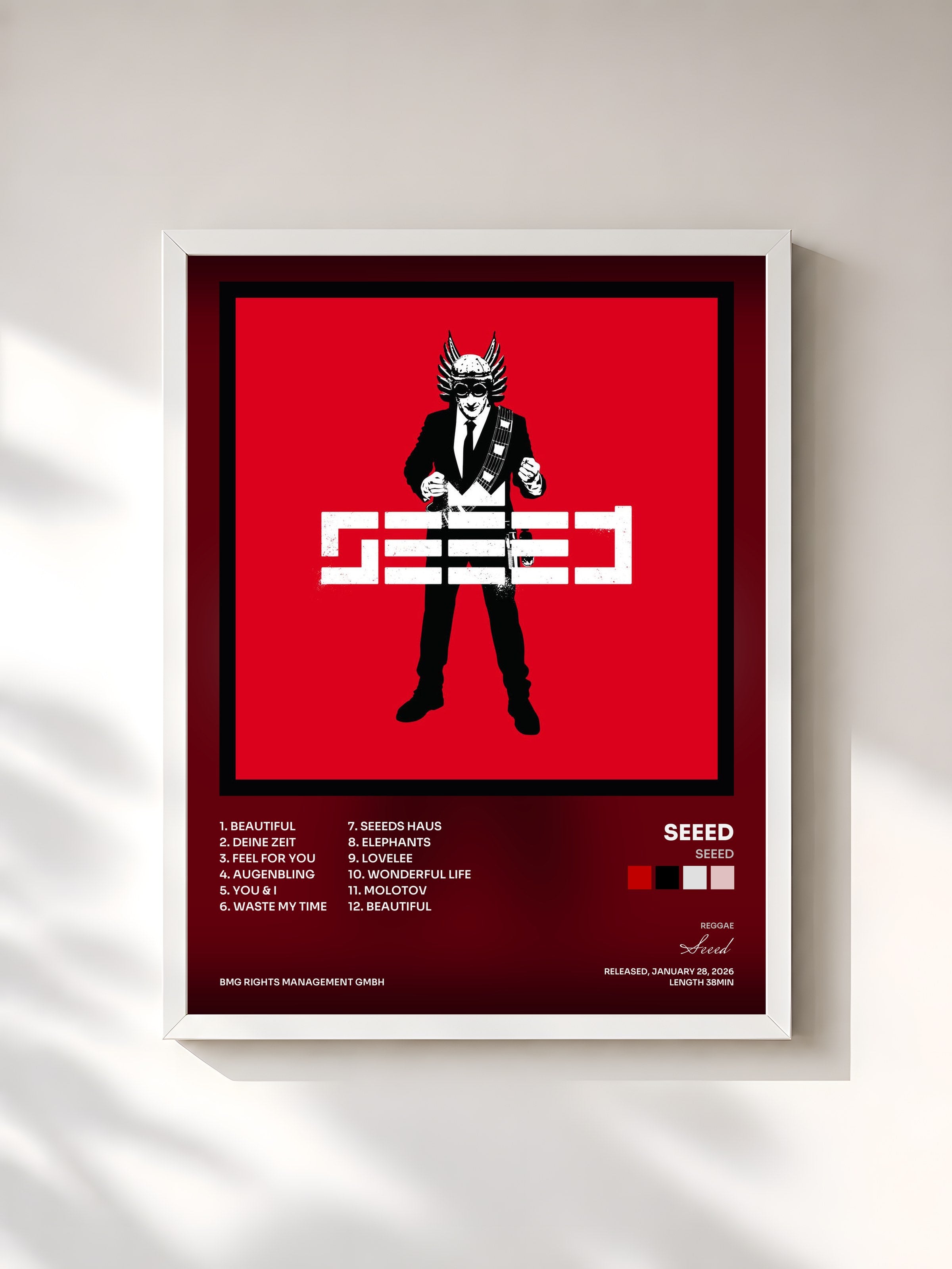 #blanc Tableau de l'album SEEED de Seeed, cadre blanc, imprimé et encadré en France