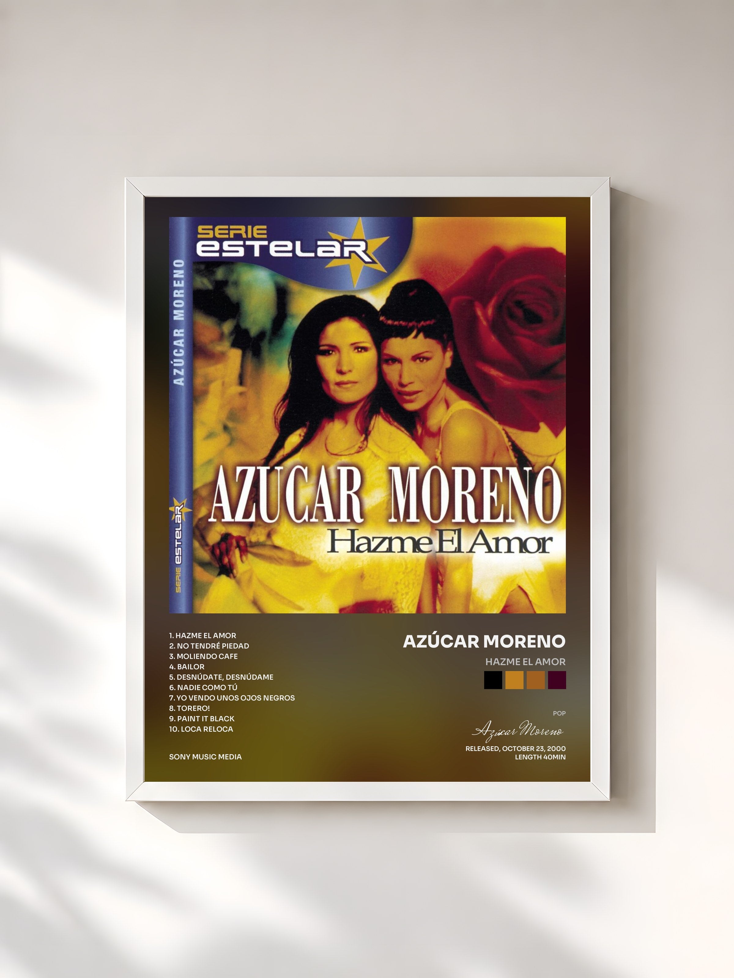 #blanc Tableau de l'album Hazme El Amor de Azúcar Moreno, cadre blanc, imprimé et encadré en France