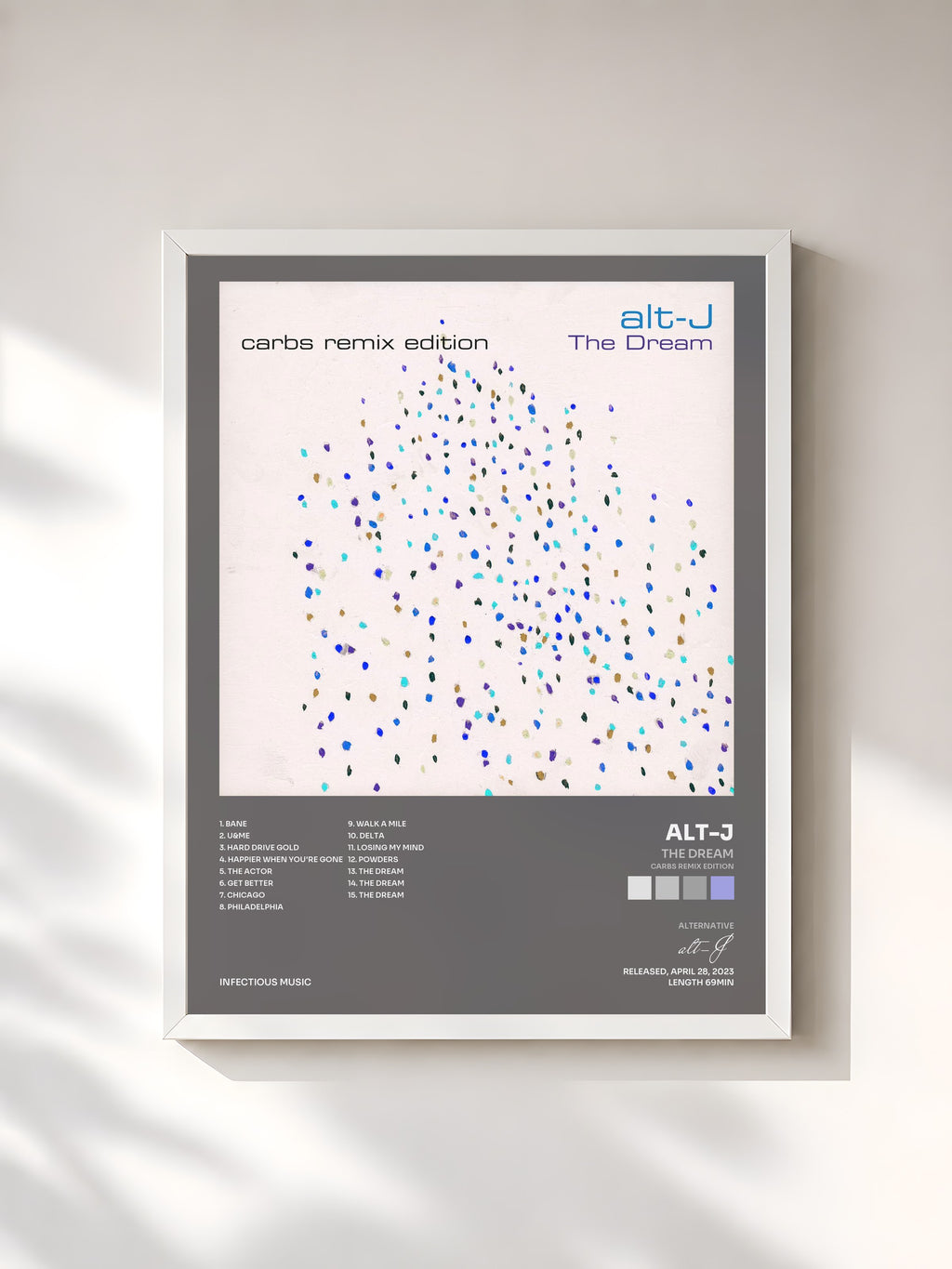 #blanc Tableau de l'album The Dream (CARBS Remix Edition) de alt-J, cadre blanc, imprimé et encadré en France