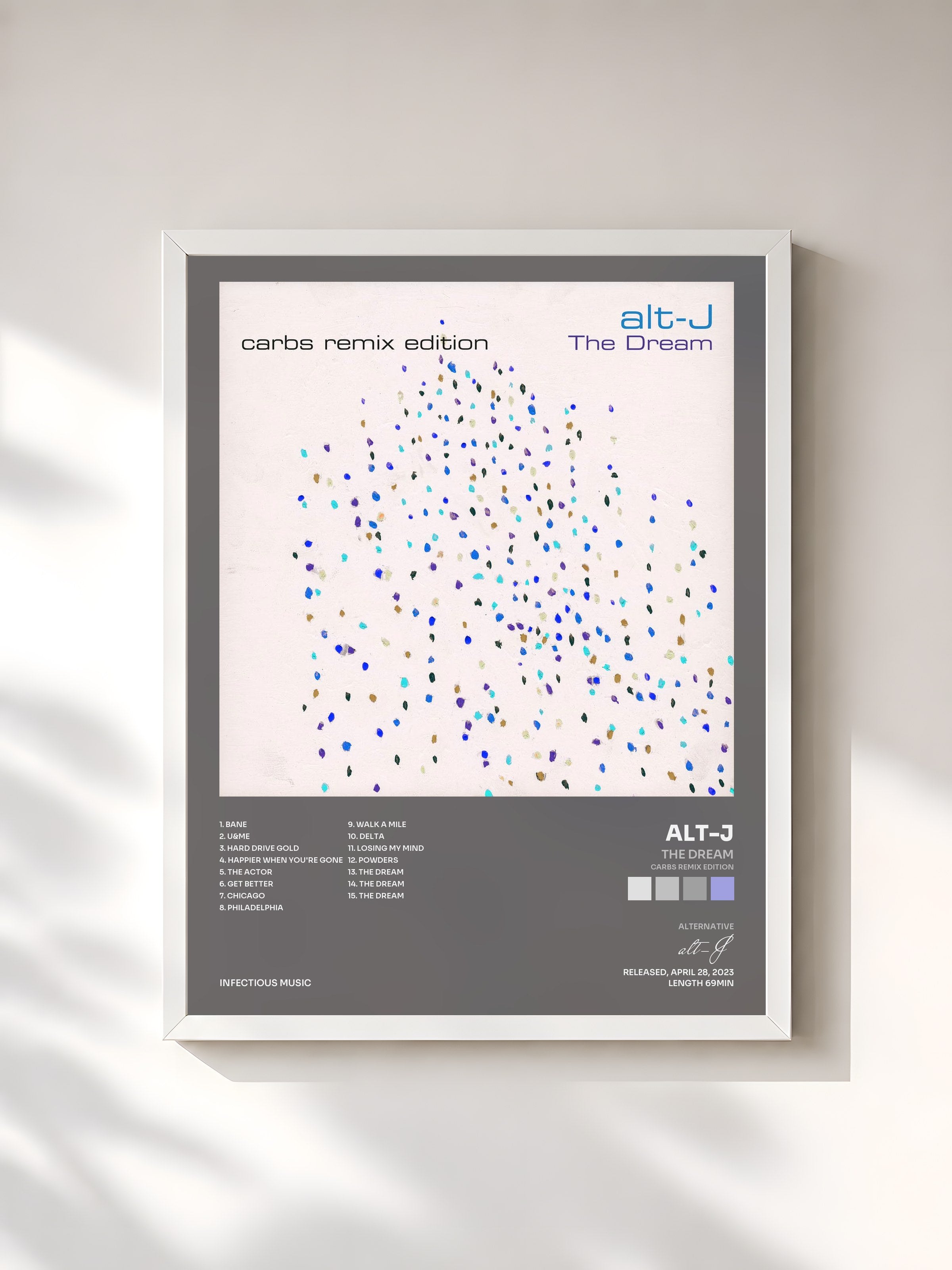 #blanc Tableau de l'album The Dream (CARBS Remix Edition) de alt-J, cadre blanc, imprimé et encadré en France