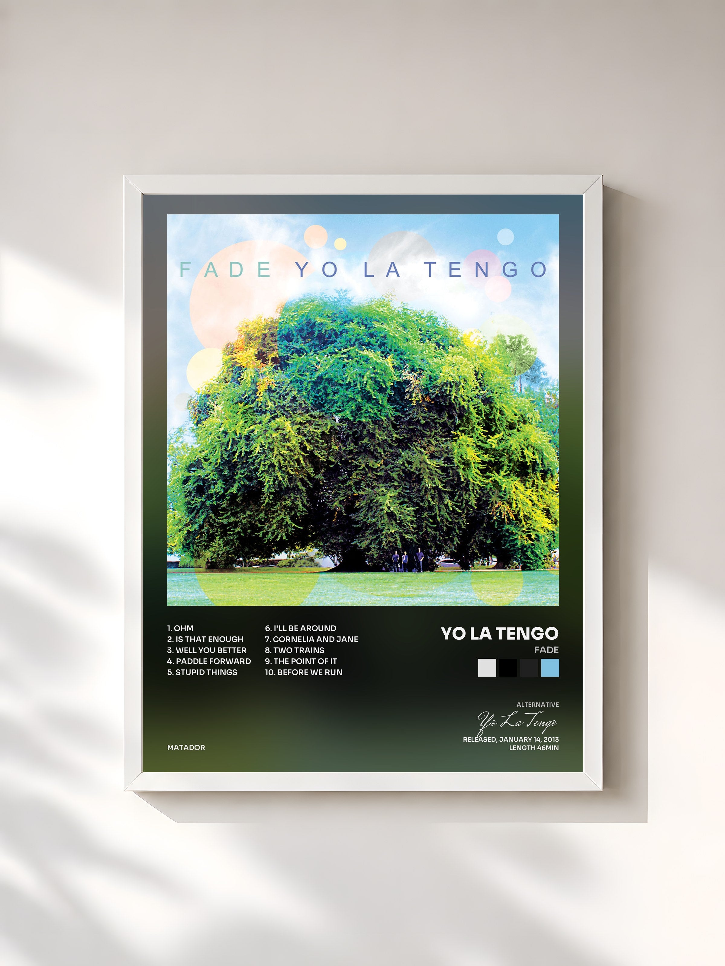 #blanc Tableau de l'album Fade de Yo La Tengo, cadre blanc, imprimé et encadré en France