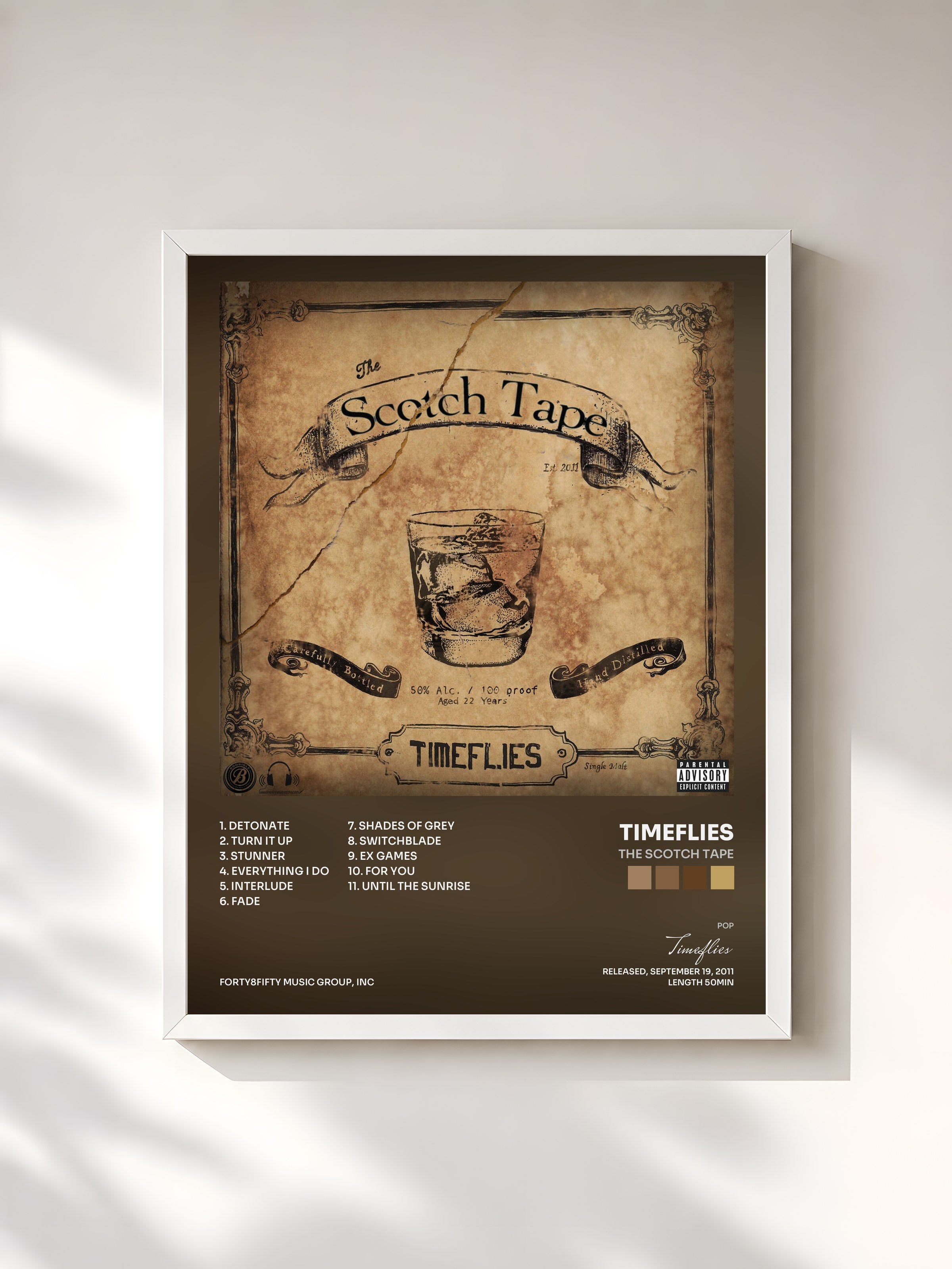 #blanc Tableau de l'album The Scotch Tape de Timeflies, cadre blanc, imprimé et encadré en France