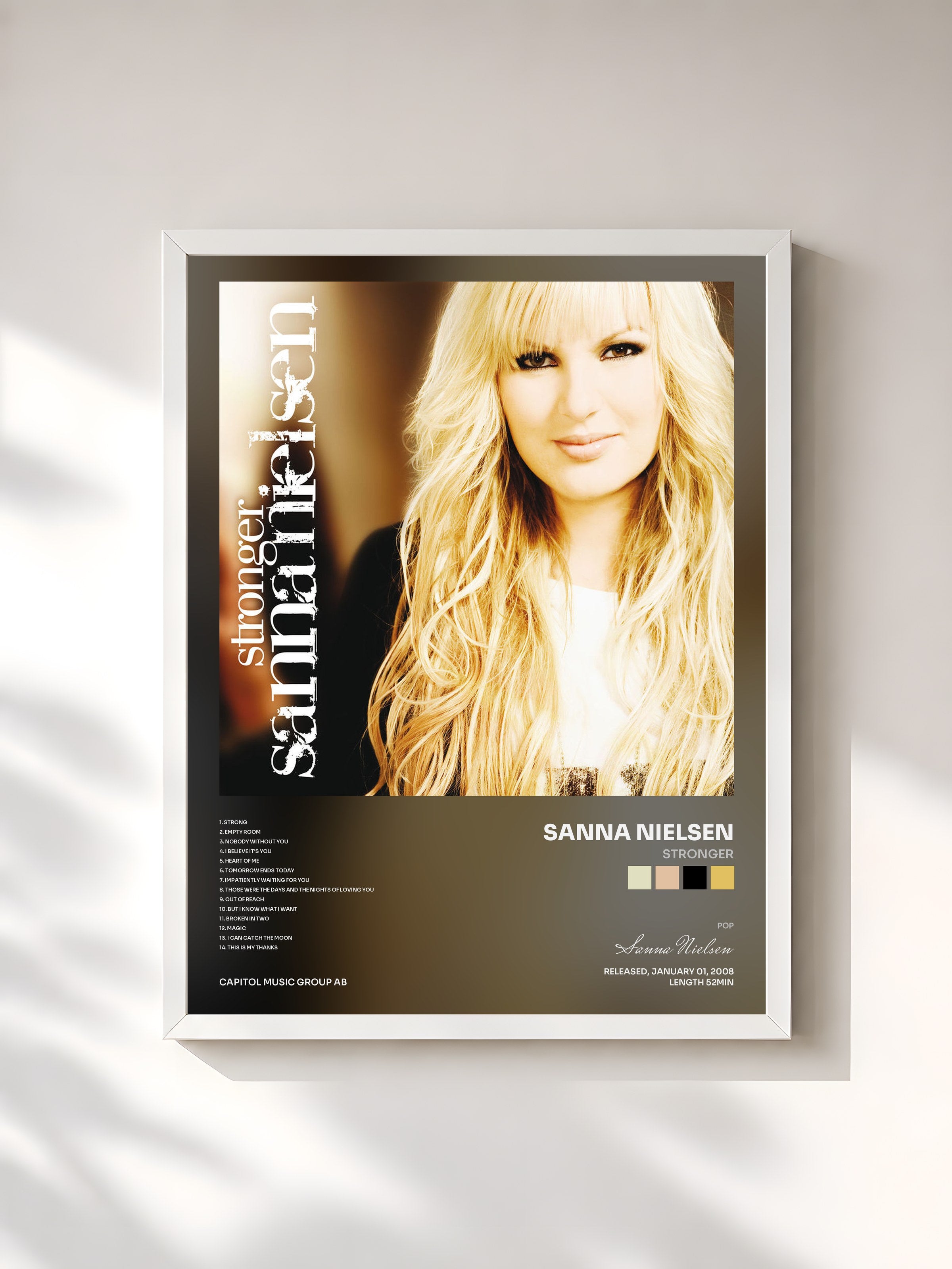 #blanc Tableau de l'album Stronger de Sanna Nielsen, cadre blanc, imprimé et encadré en France