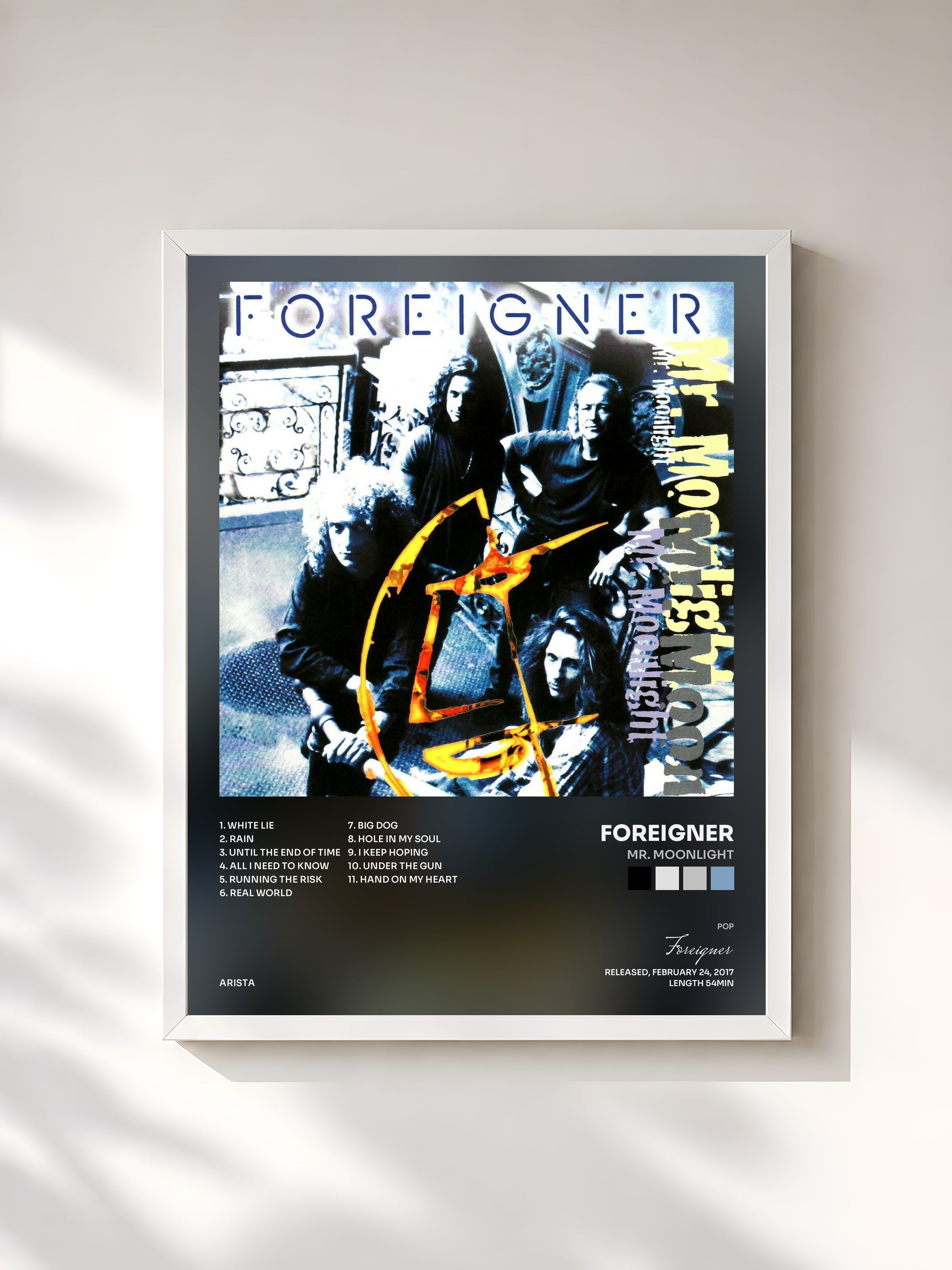 #blanc Tableau de l'album Mr. Moonlight de Foreigner, cadre blanc, imprimé et encadré en France