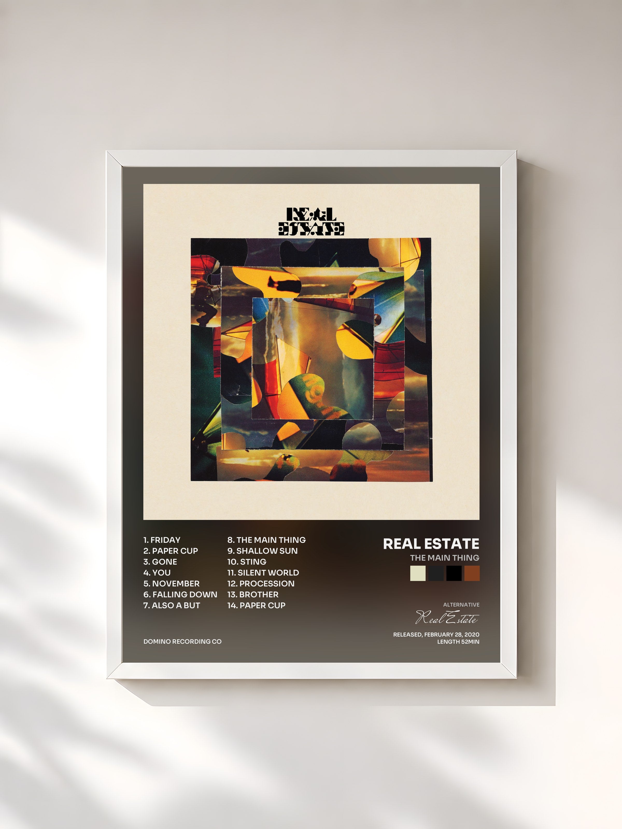 #blanc Tableau de l'album The Main Thing de Real Estate, cadre blanc, imprimé et encadré en France