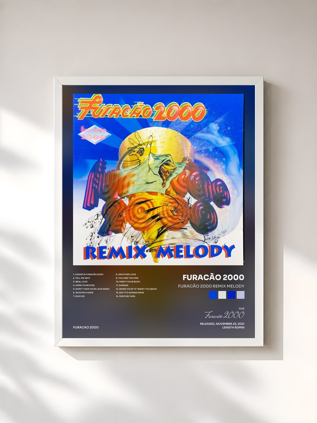 #blanc Tableau de l'album Furacão 2000 Remix Melody de Furacão 2000, cadre blanc, imprimé et encadré en France