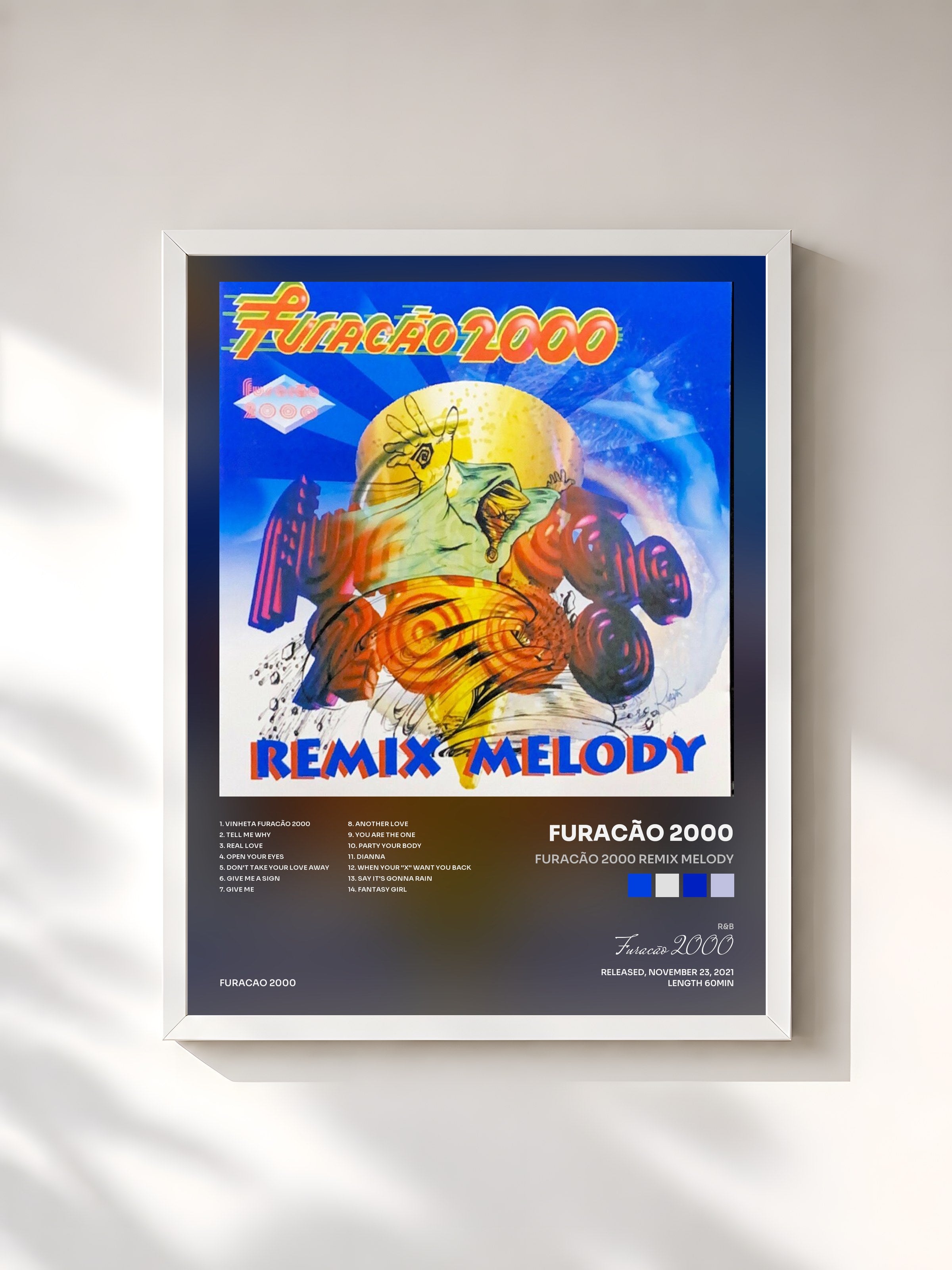 #blanc Tableau de l'album Furacão 2000 Remix Melody de Furacão 2000, cadre blanc, imprimé et encadré en France