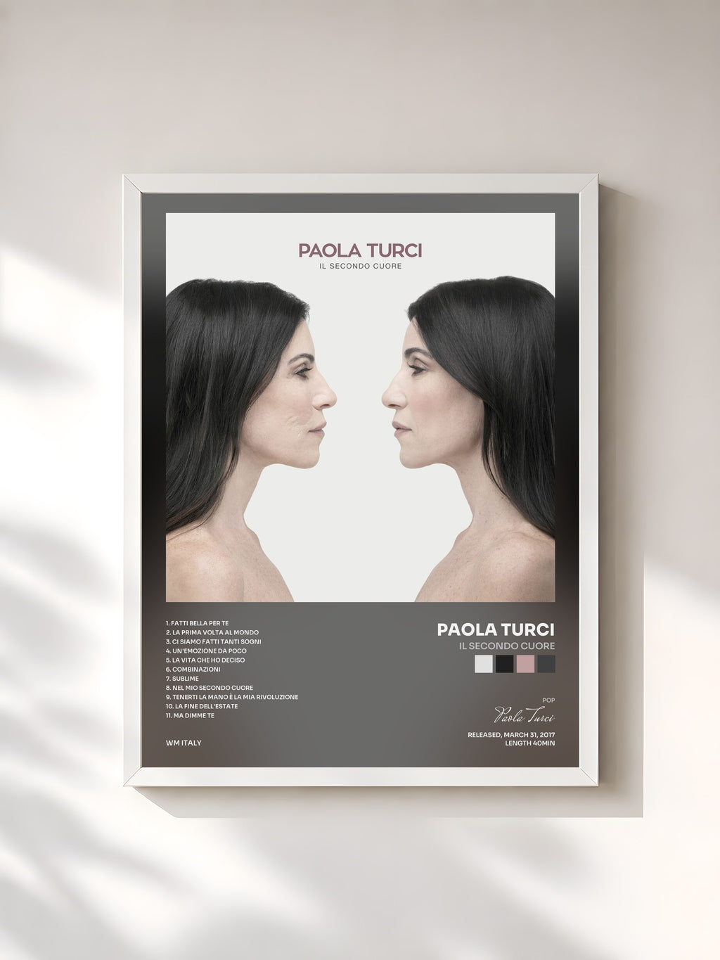 #blanc Tableau de l'album Il secondo cuore de Paola Turci, cadre blanc, imprimé et encadré en France