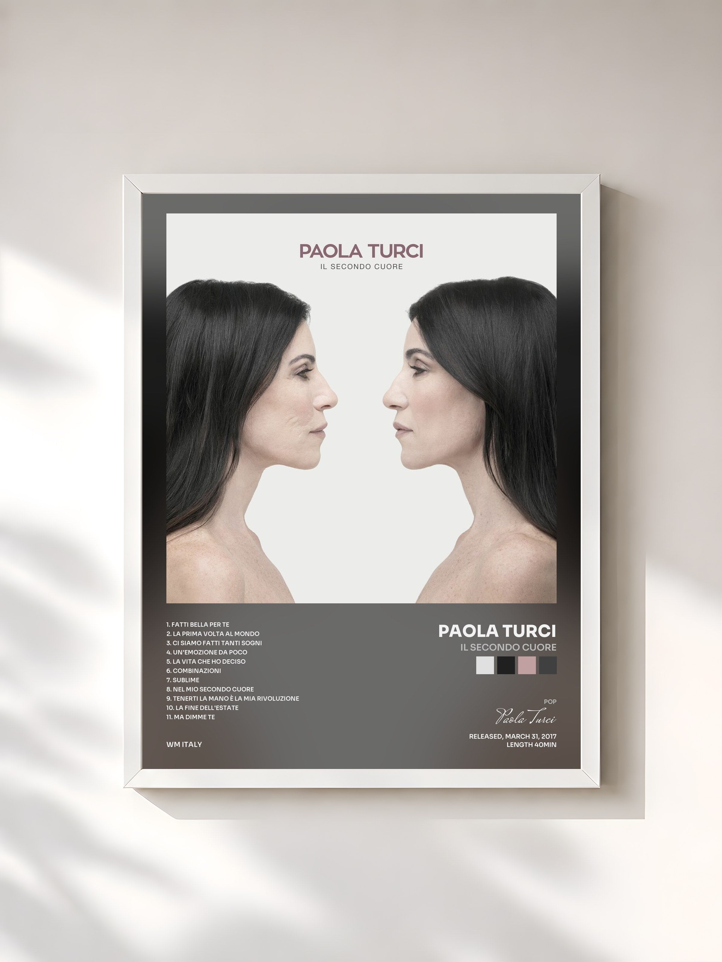 #blanc Tableau de l'album Il secondo cuore de Paola Turci, cadre blanc, imprimé et encadré en France