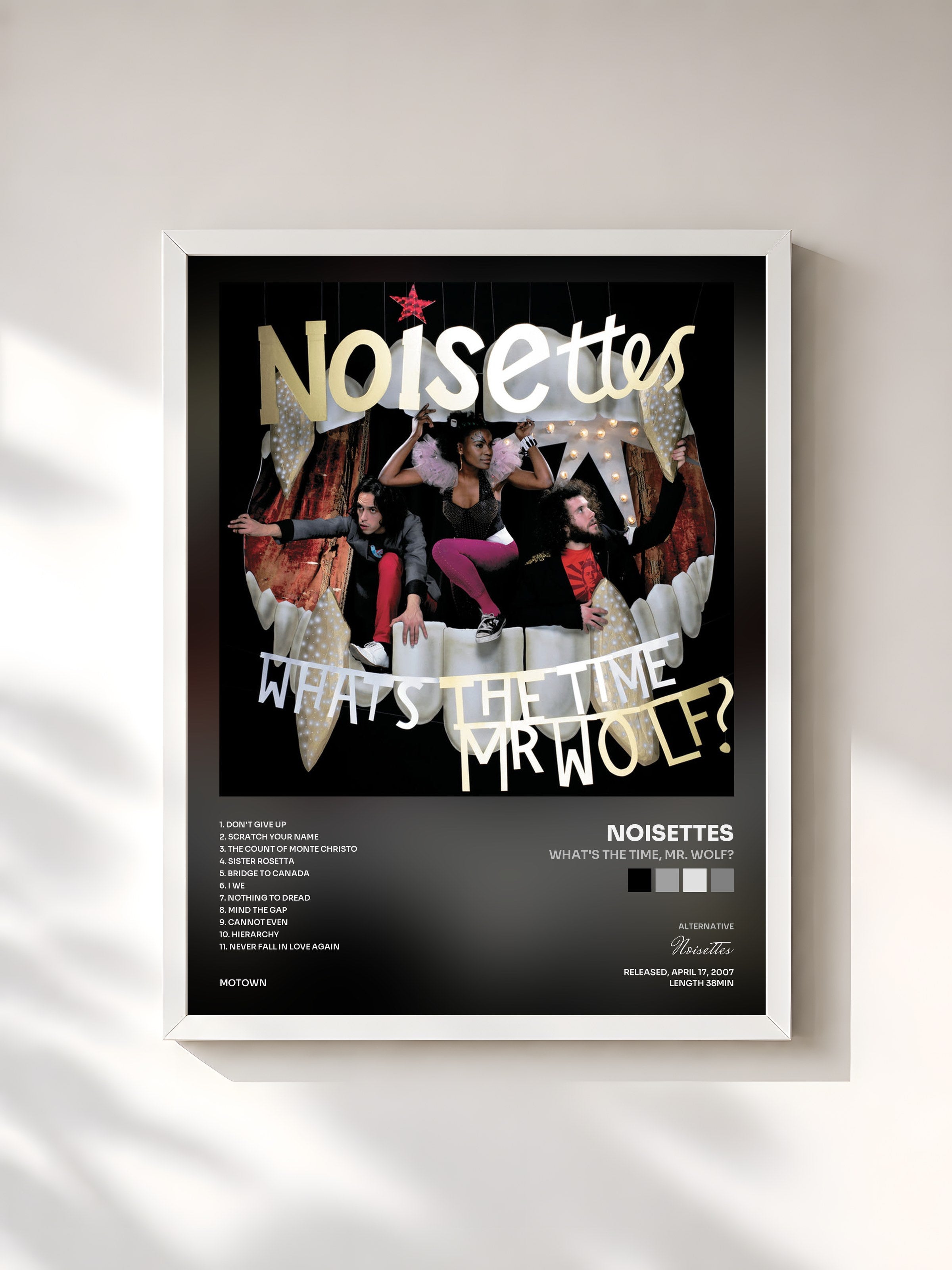 #blanc Tableau de l'album What's The Time, Mr. Wolf? de Noisettes, cadre blanc, imprimé et encadré en France