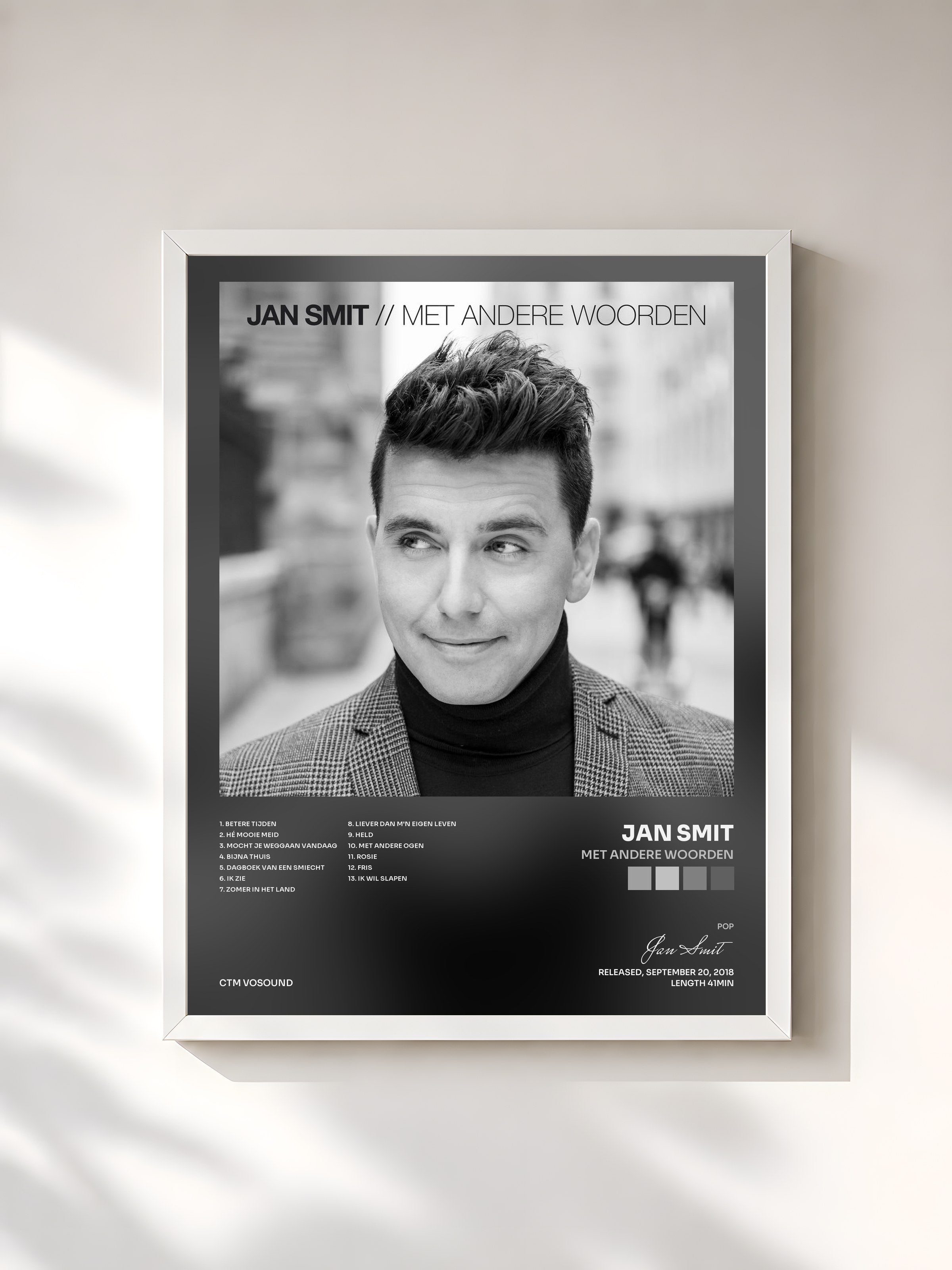 #blanc Tableau de l'album Met Andere Woorden de Jan Smit, cadre blanc, imprimé et encadré en France