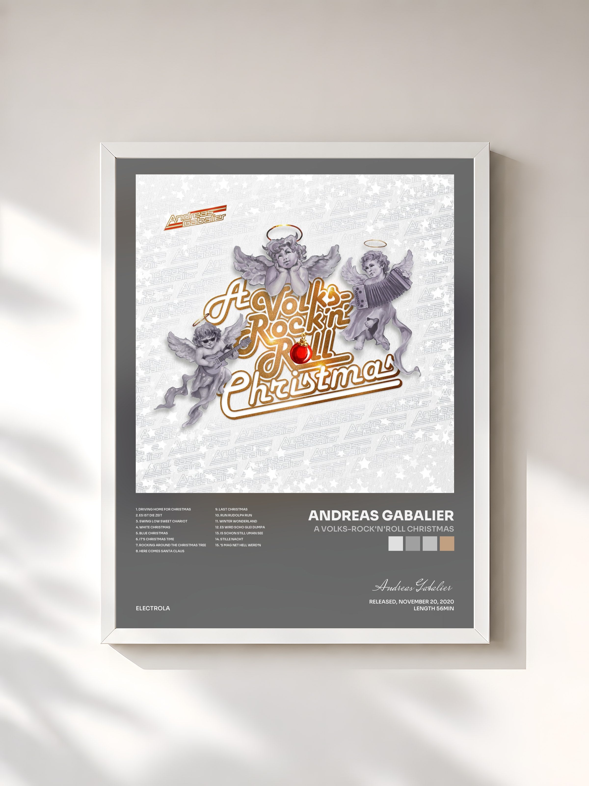 #blanc Tableau de l'album A Volks-Rock'n'Roll Christmas de Andreas Gabalier, cadre blanc, imprimé et encadré en France