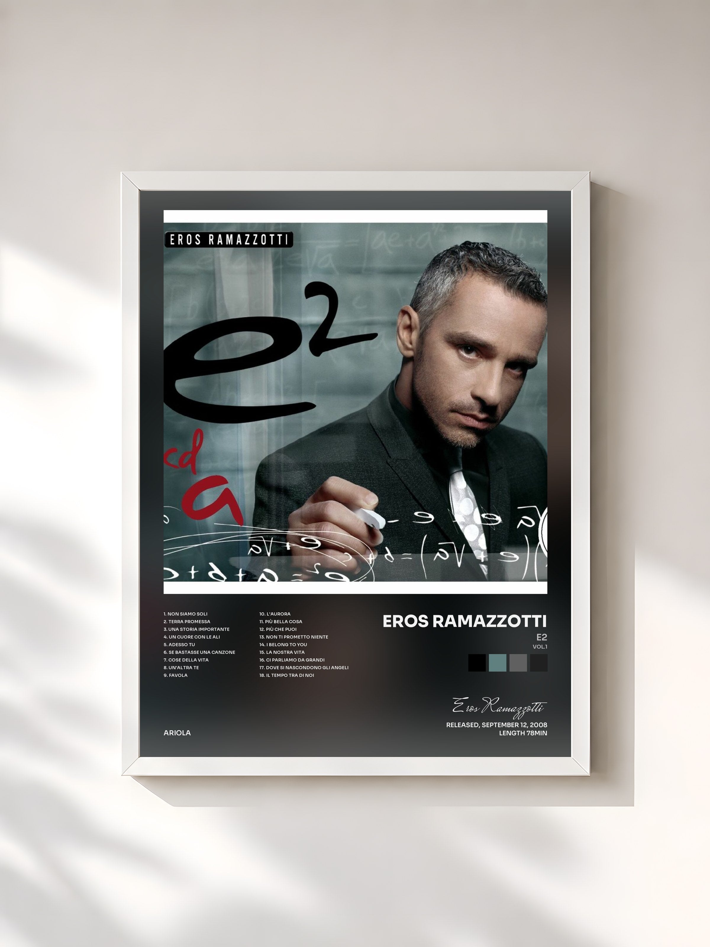 #blanc Tableau de l'album e2 (vol.1) de Eros Ramazzotti, cadre blanc, imprimé et encadré en France