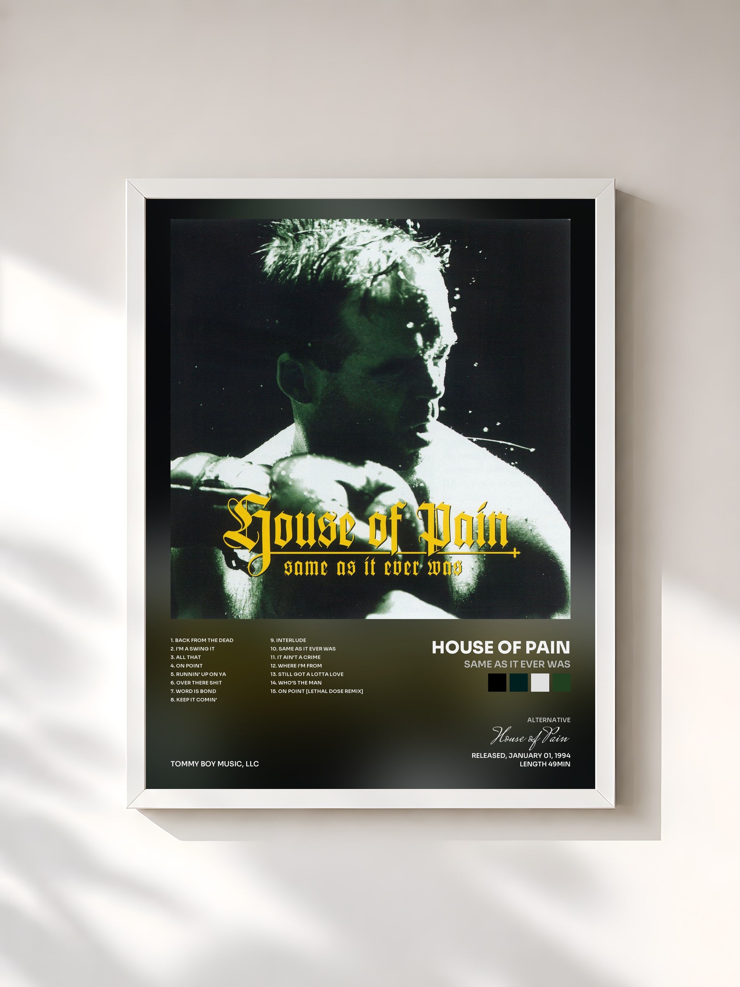 #blanc Tableau de l'album Same As It Ever Was de House of Pain, cadre blanc, imprimé et encadré en France