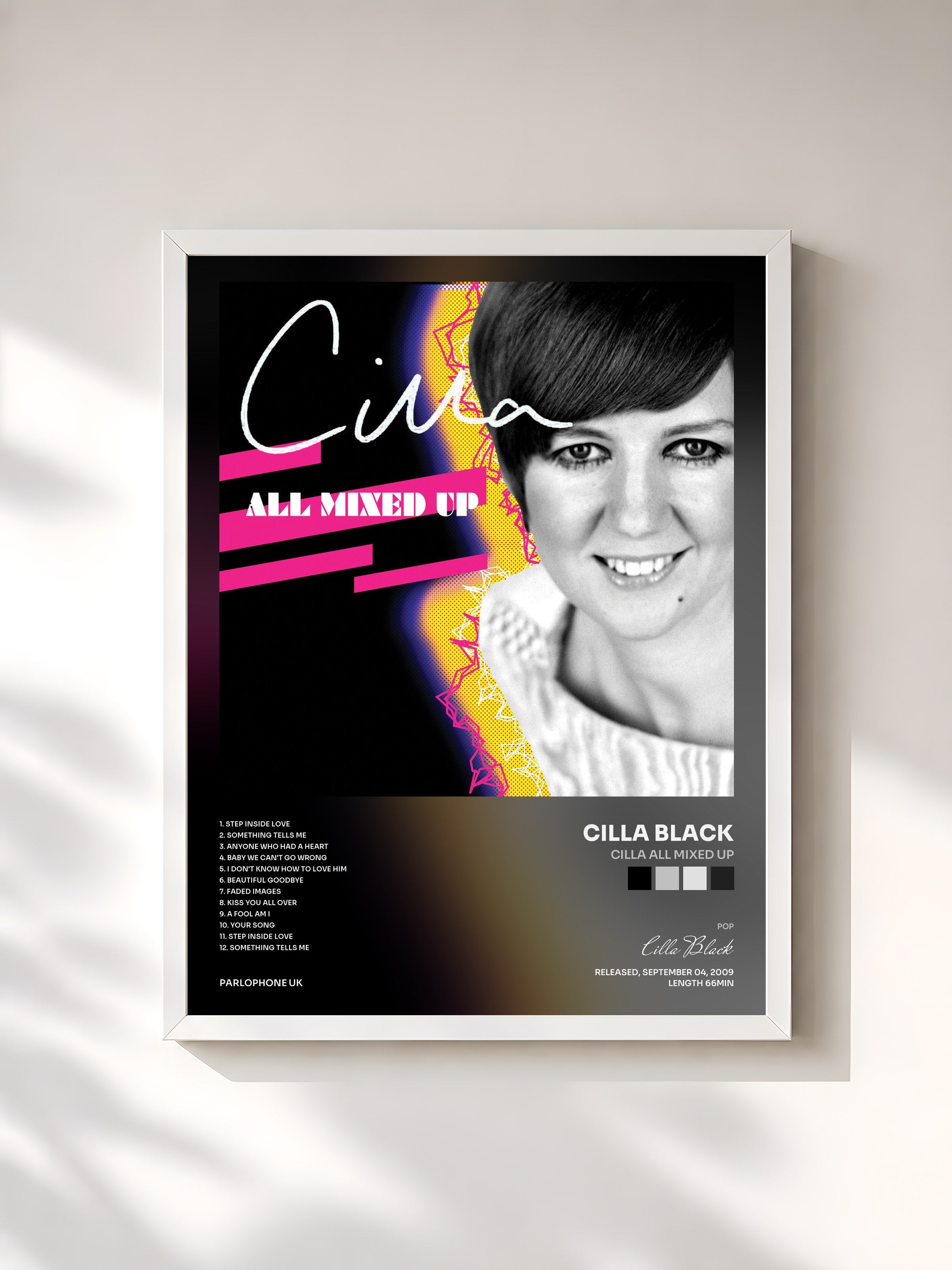 #blanc Tableau de l'album Cilla All Mixed Up de Cilla Black, cadre blanc, imprimé et encadré en France