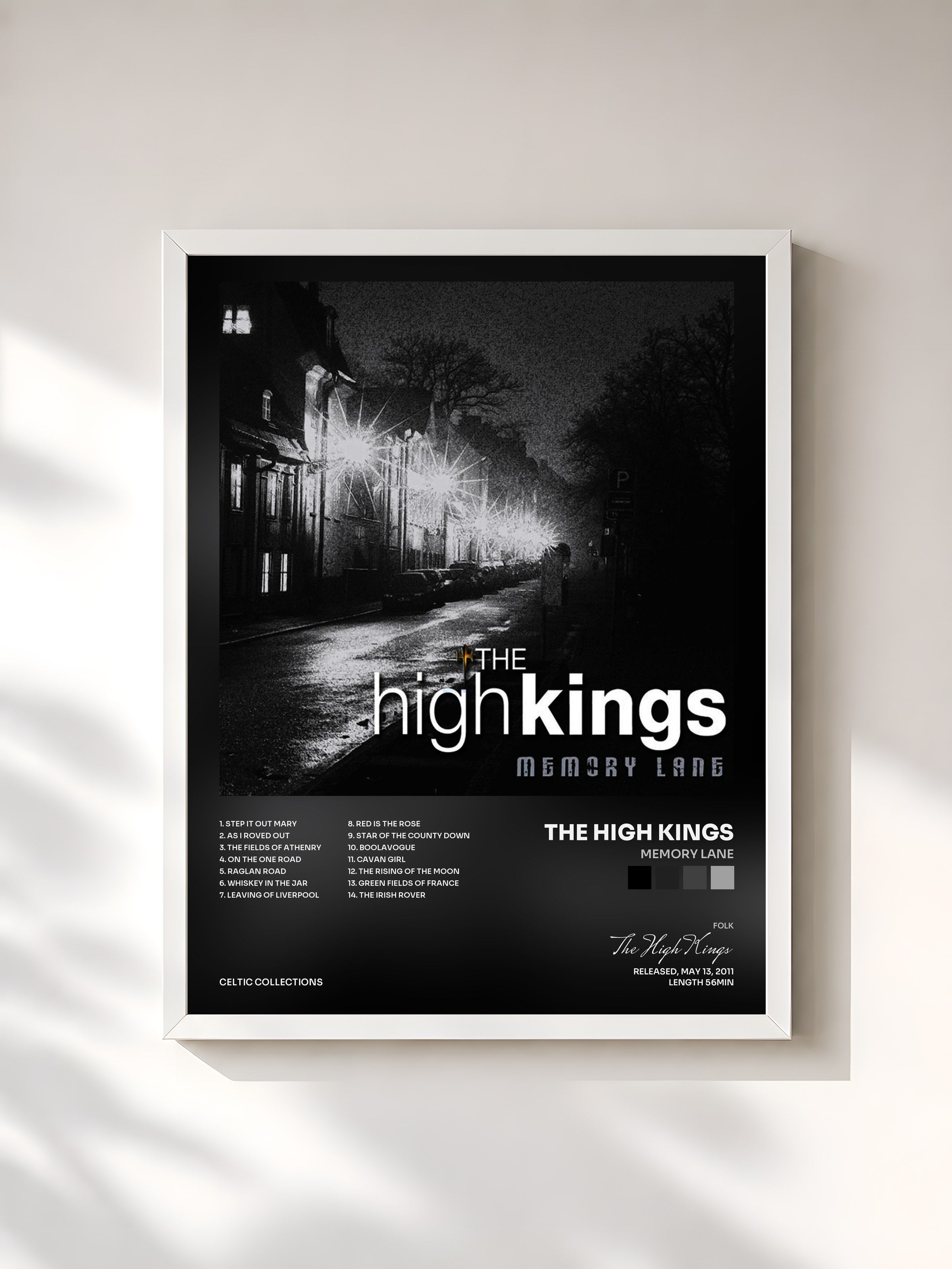 #blanc Tableau de l'album Memory Lane de The High Kings, cadre blanc, imprimé et encadré en France